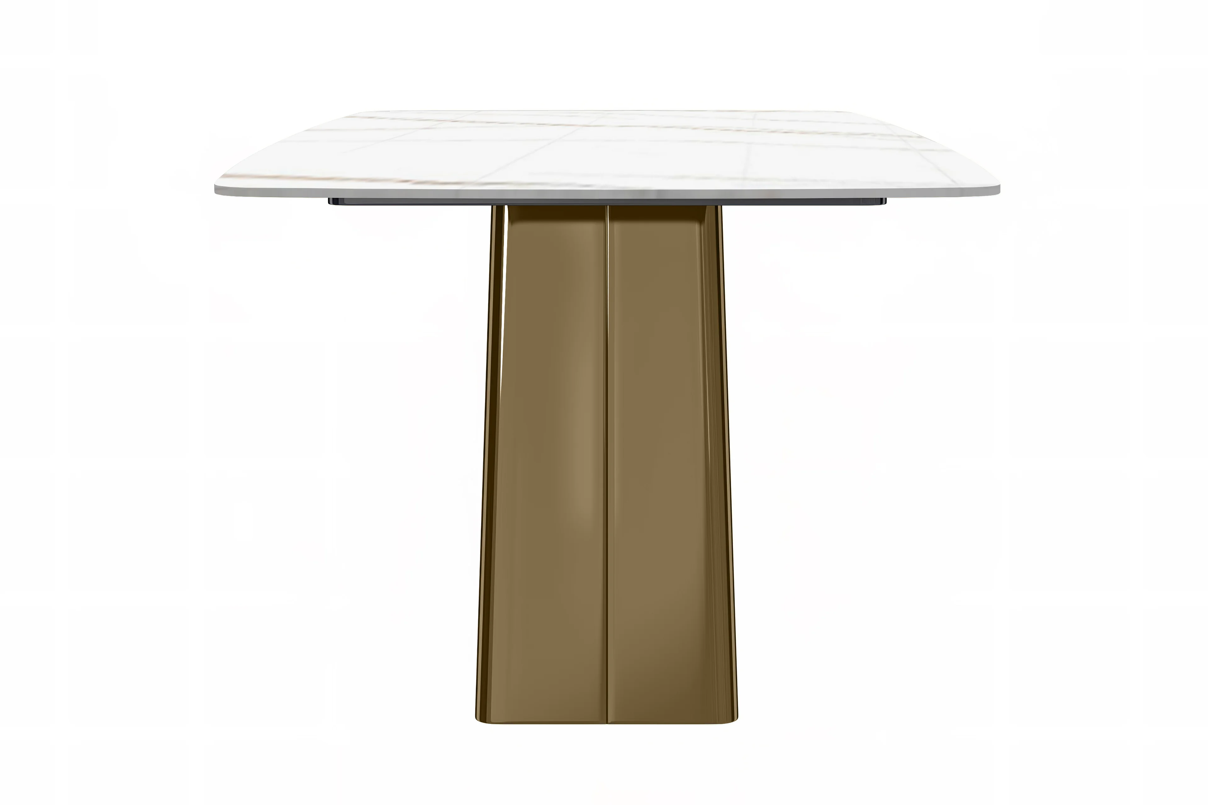 Quinix Series Dining Table, Gold Base With 71" White/Gold Sintered Stone Top