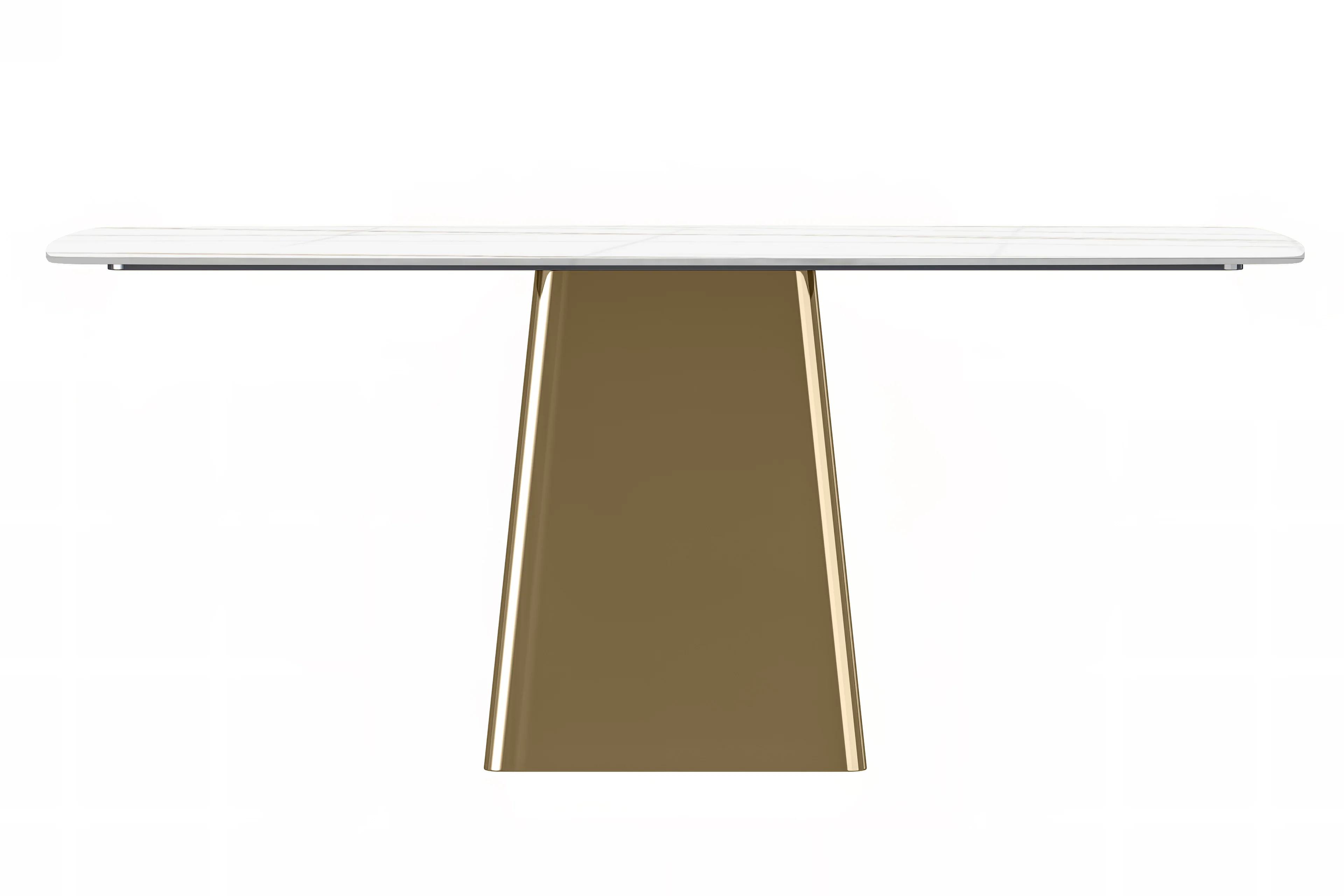 Quinix Series Dining Table, Gold Base With 71" White/Gold Sintered Stone Top