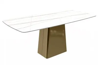 Quinix Series Dining Table, Gold Base With 71" White/Gold Sintered Stone Top