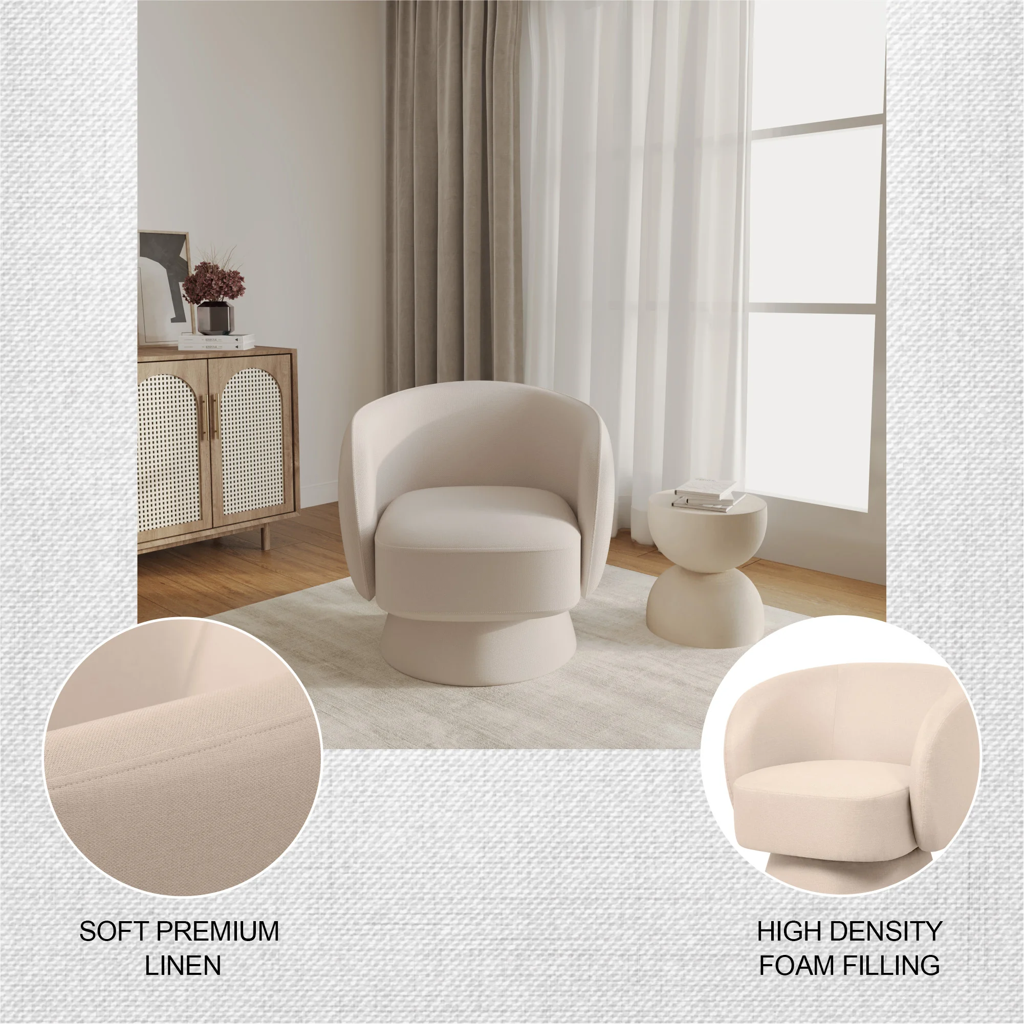 Raze Collection Modern Accent Chair in Oatmean Linen