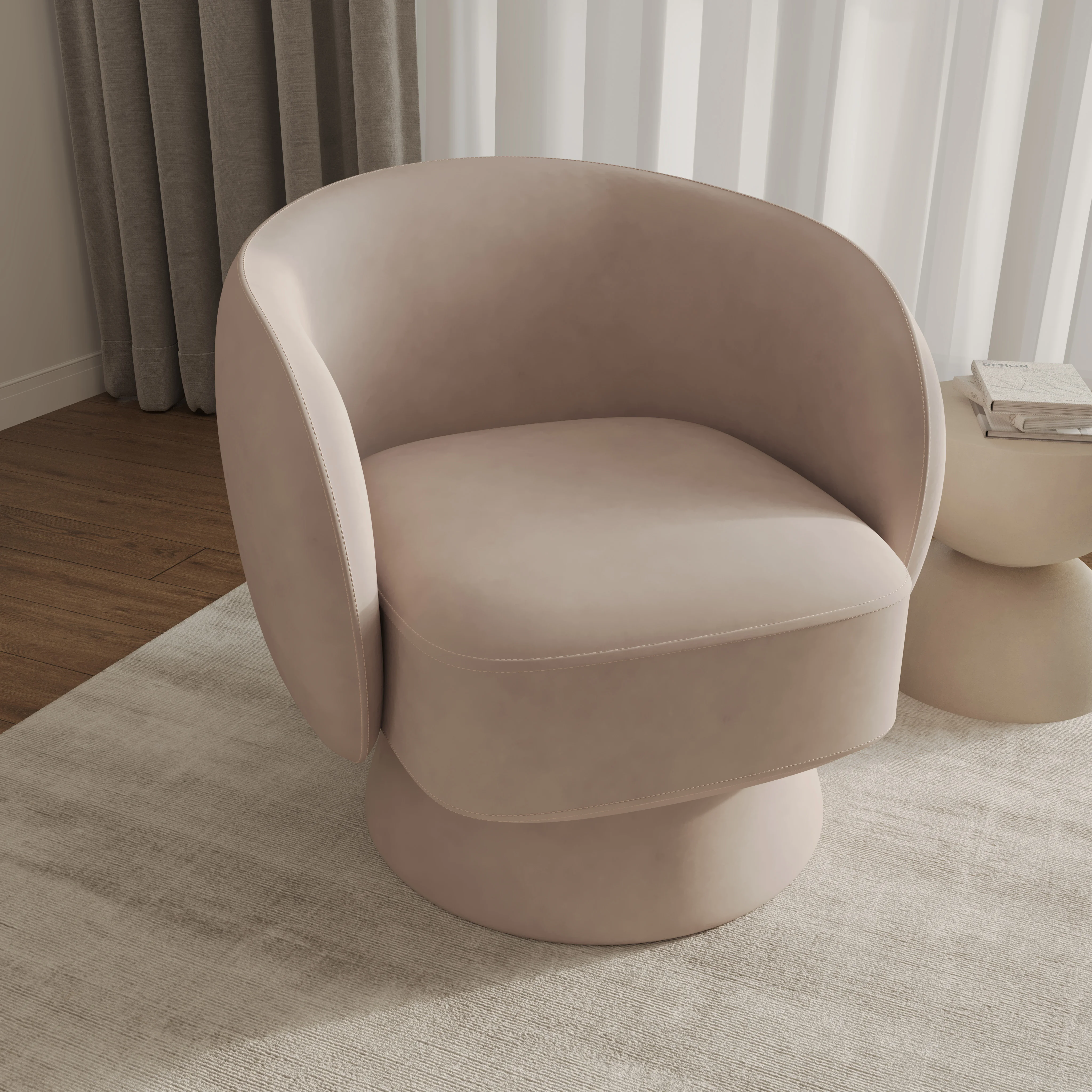 Raze Collection Modern Accent Chair in Beige Velvet