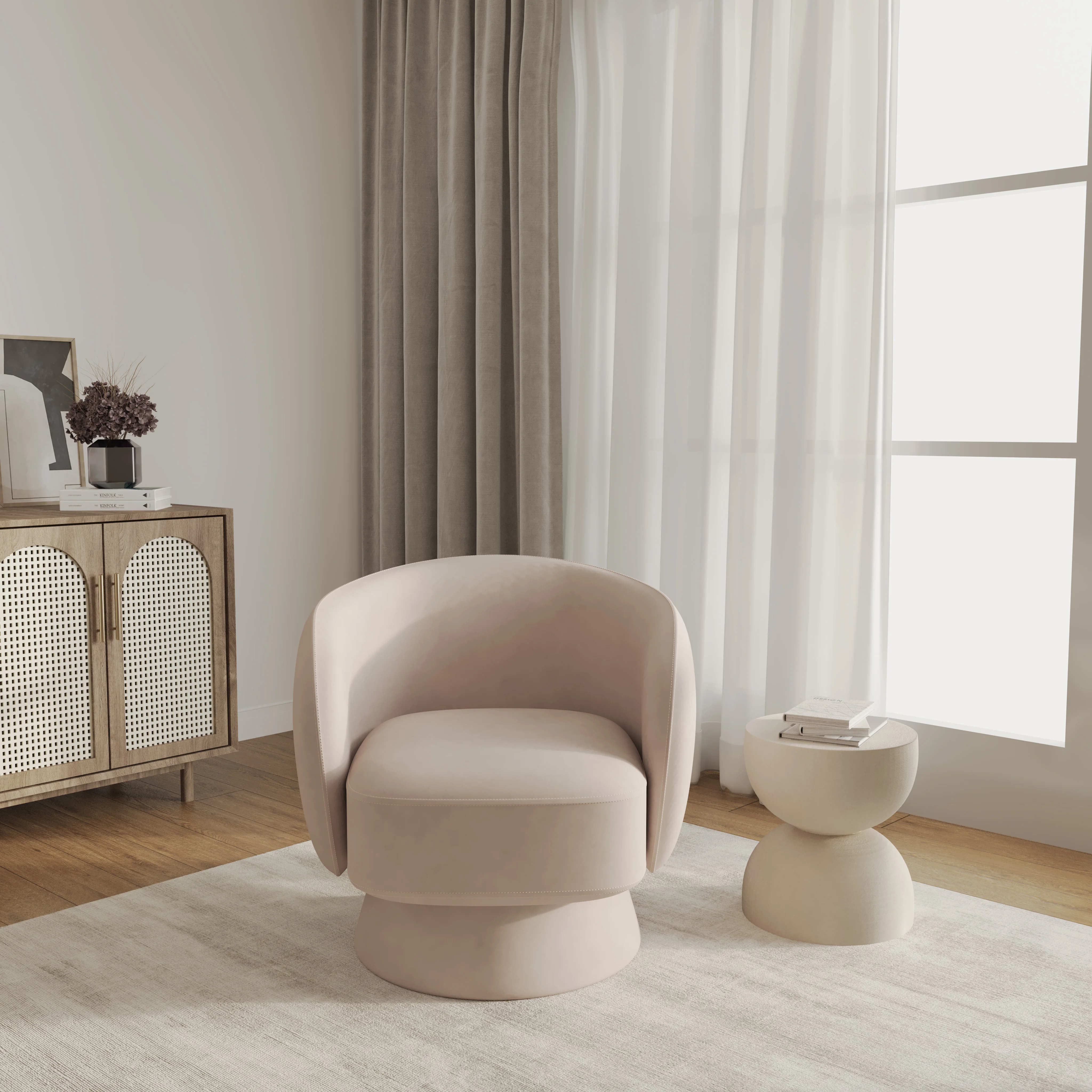 Raze Collection Modern Accent Chair in Beige Velvet