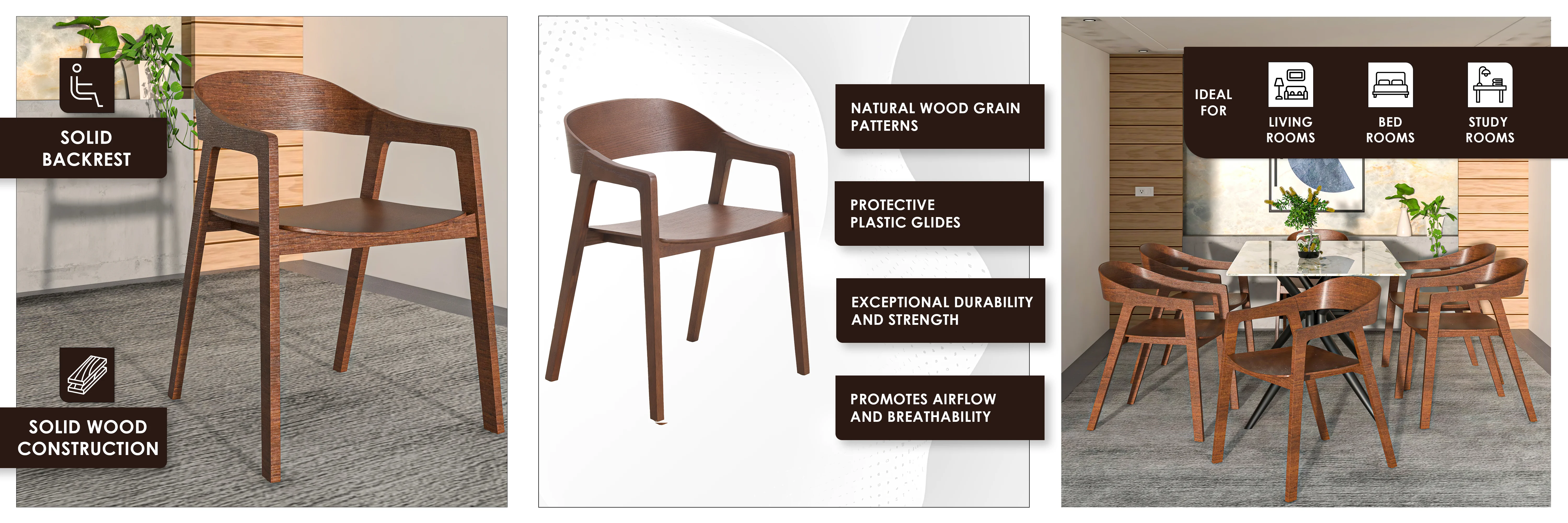 Rivo Collection Elegant Dining Chair in Dark Walnut Color Wood