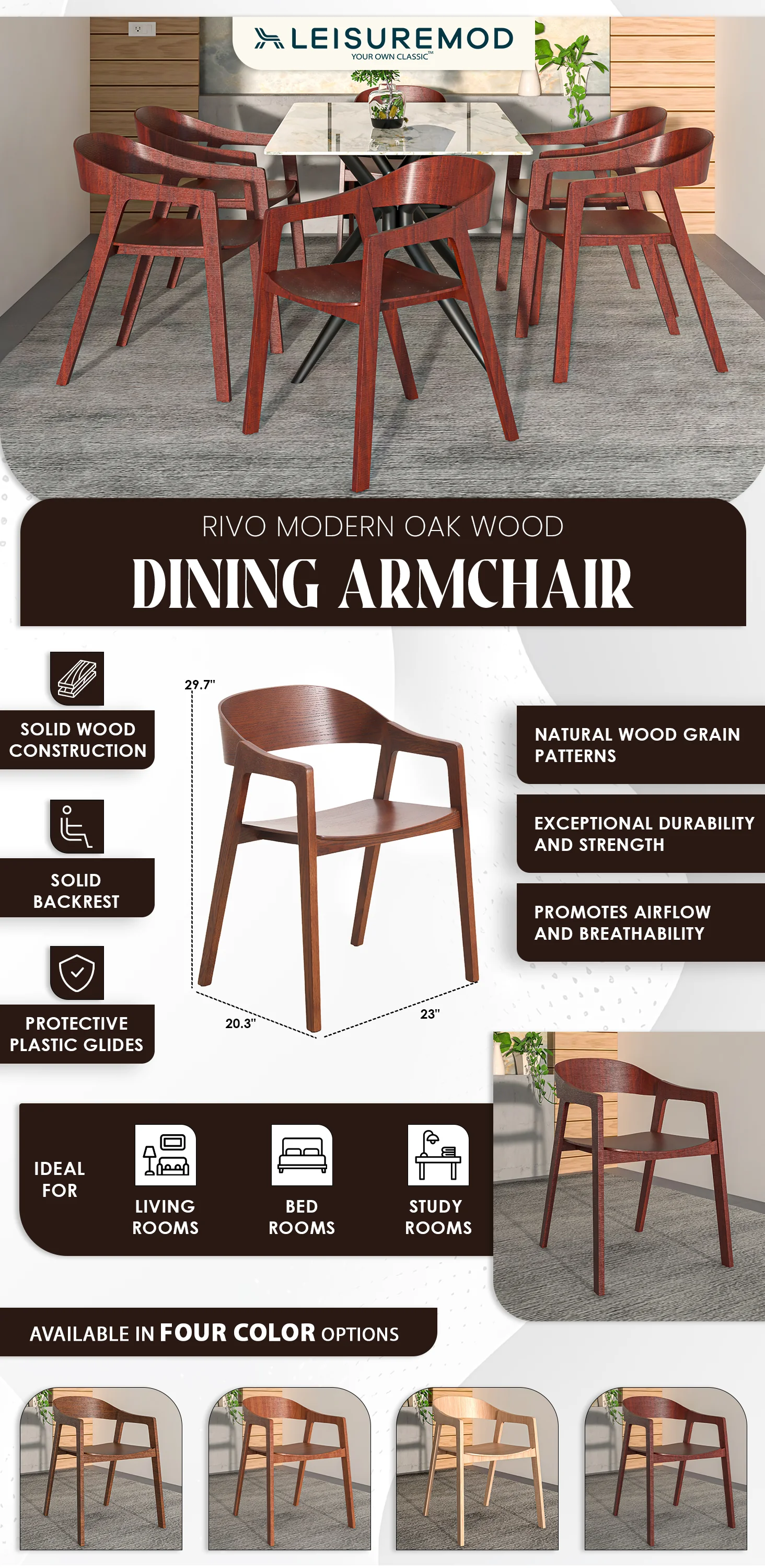 Rivo Collection Elegant Dining Chair in Dark Brown Wood
