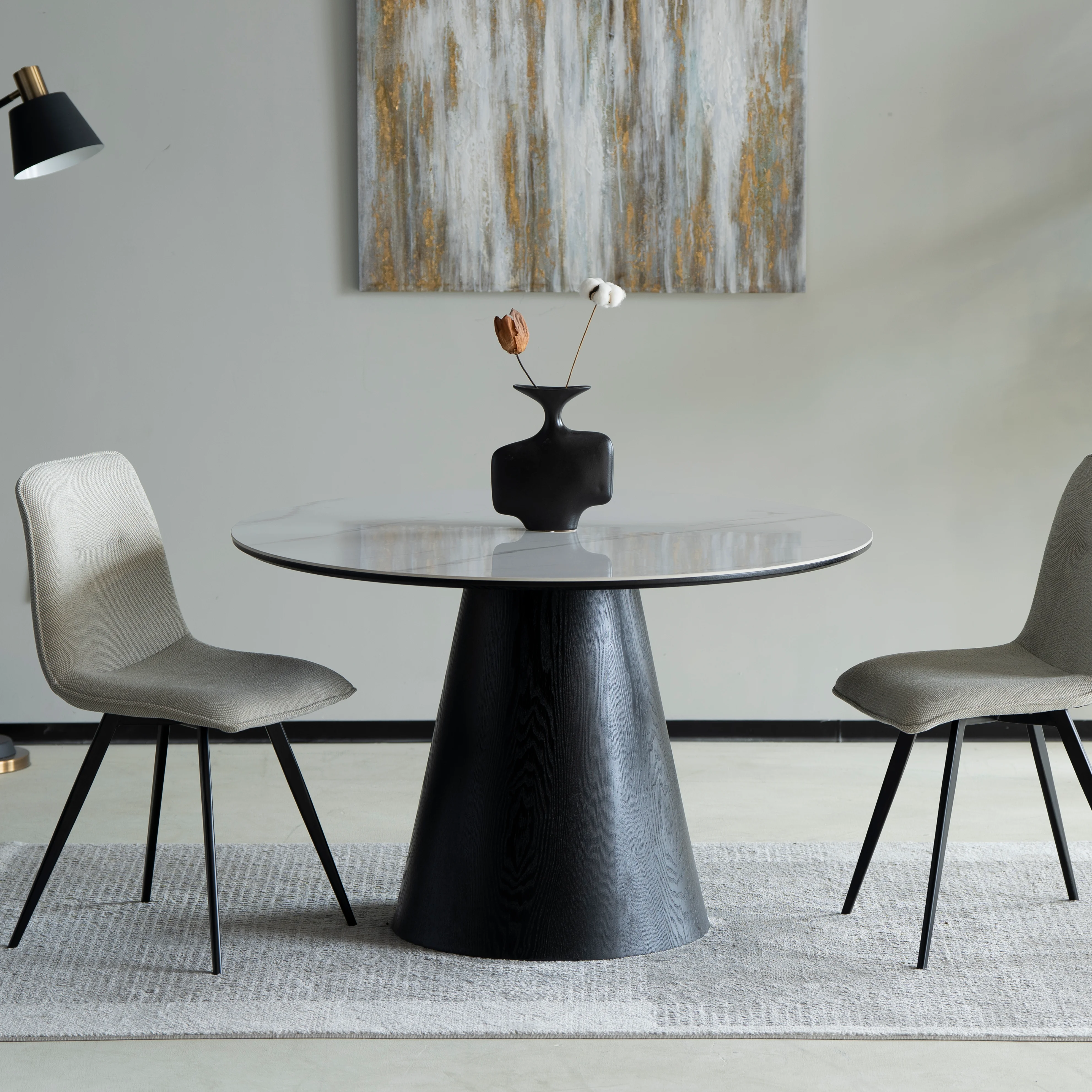 Riven Collection Modern Wooden 48" round dining table in black