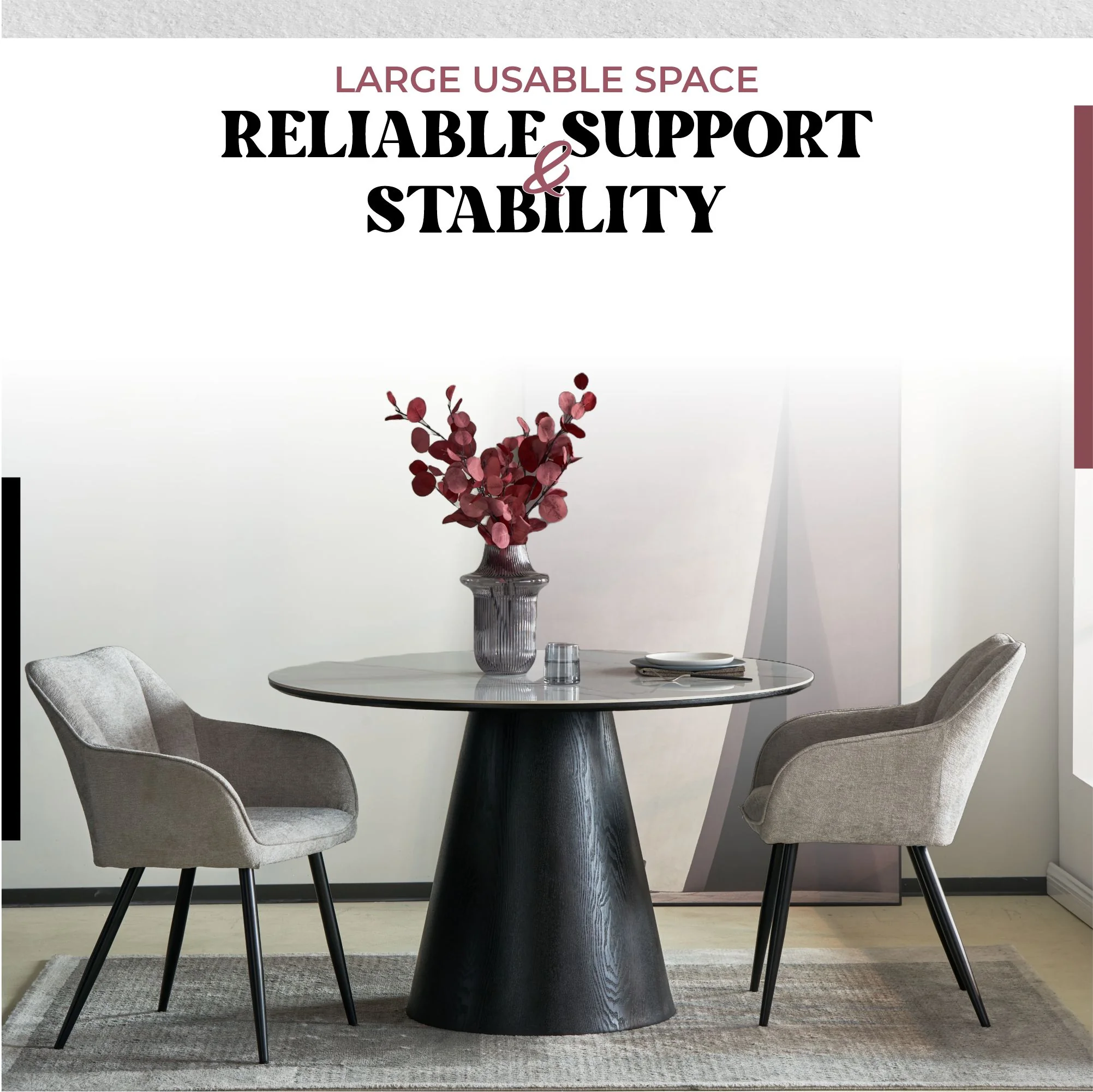 Riven Collection Modern Wooden 48" round dining table in black