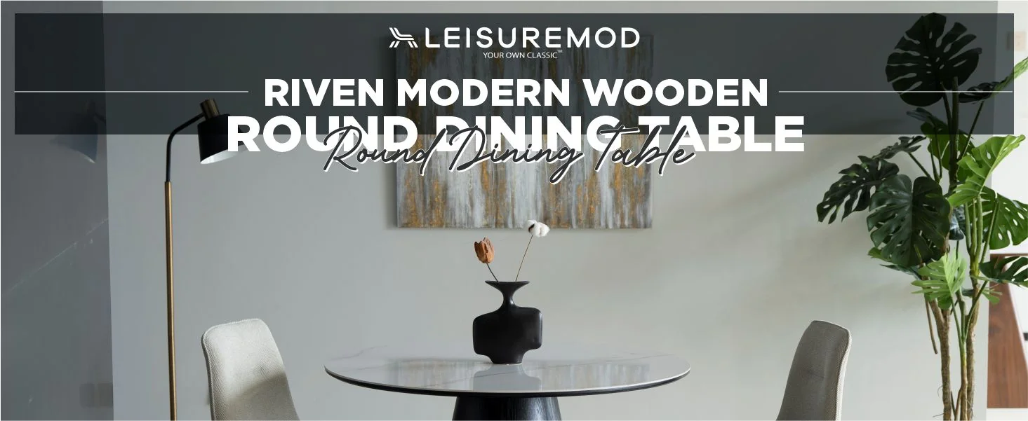 Riven Collection Modern Wooden 48" round dining table in black