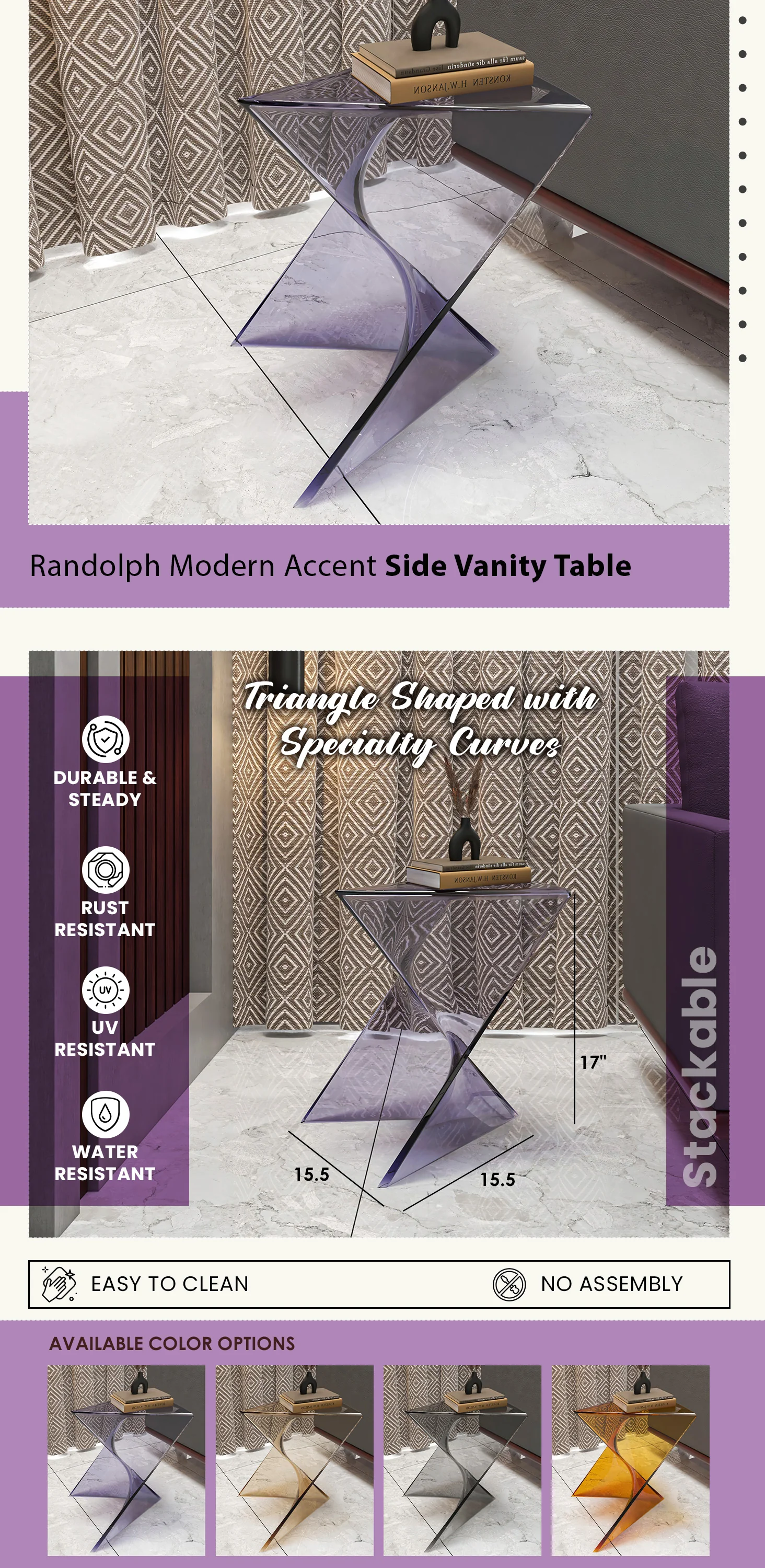 Randolph Modern Accent Side Table Indoor and Outdoor Use Clear