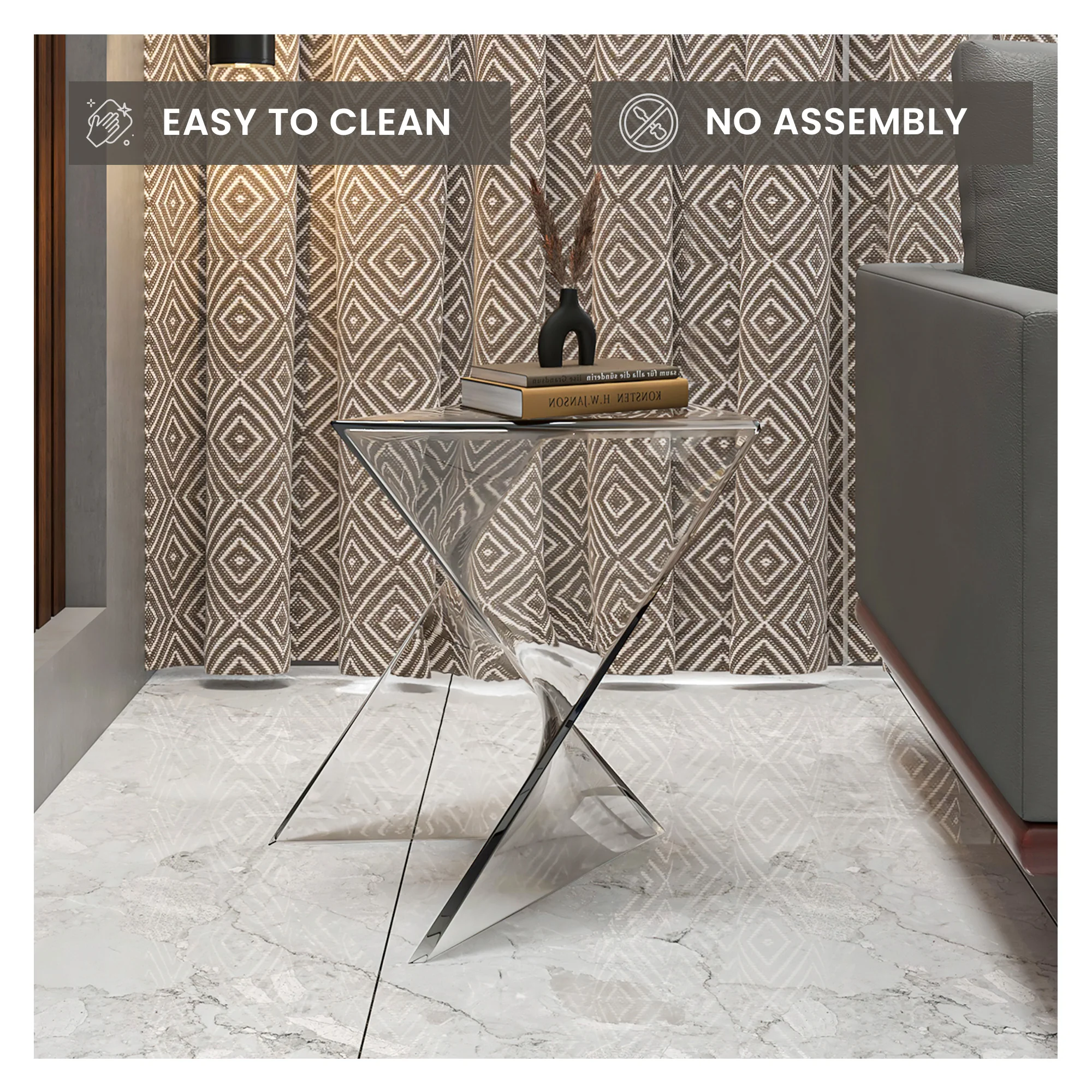 Randolph Modern Accent Side Table Indoor and Outdoor Use Clear Set of 2