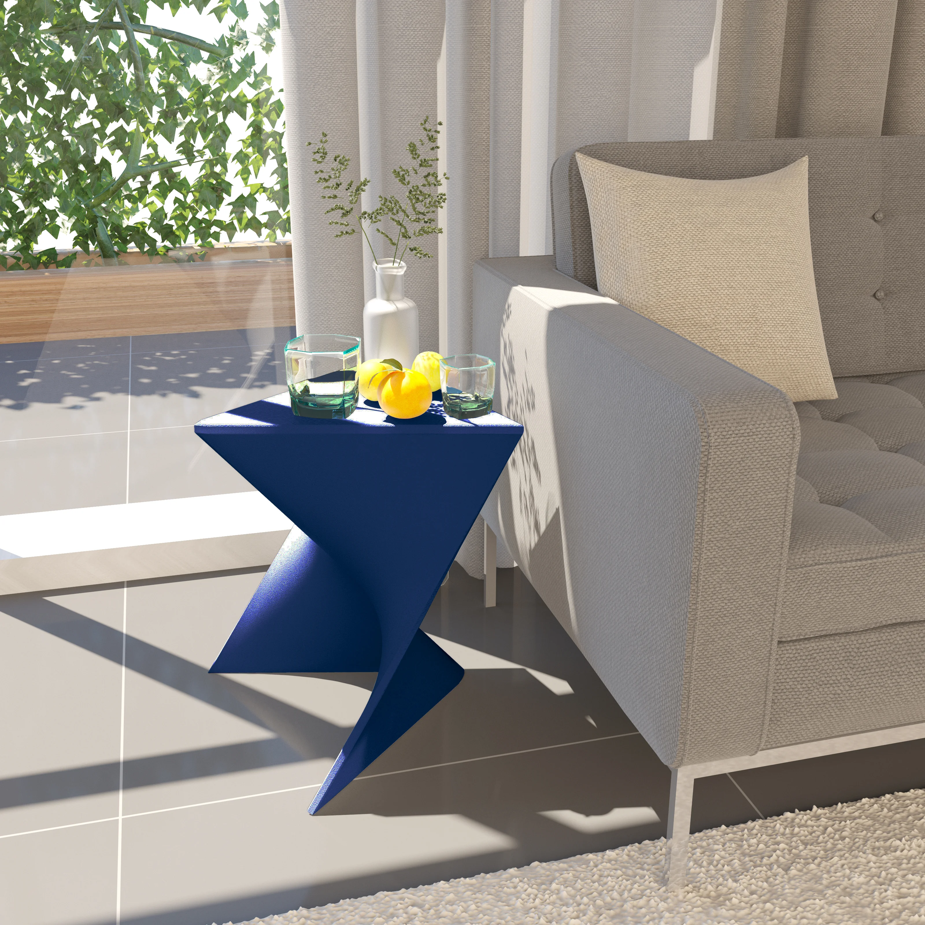 Randolph Modern Accent Side Table Indoor and Outdoor Use (Navy Blue)