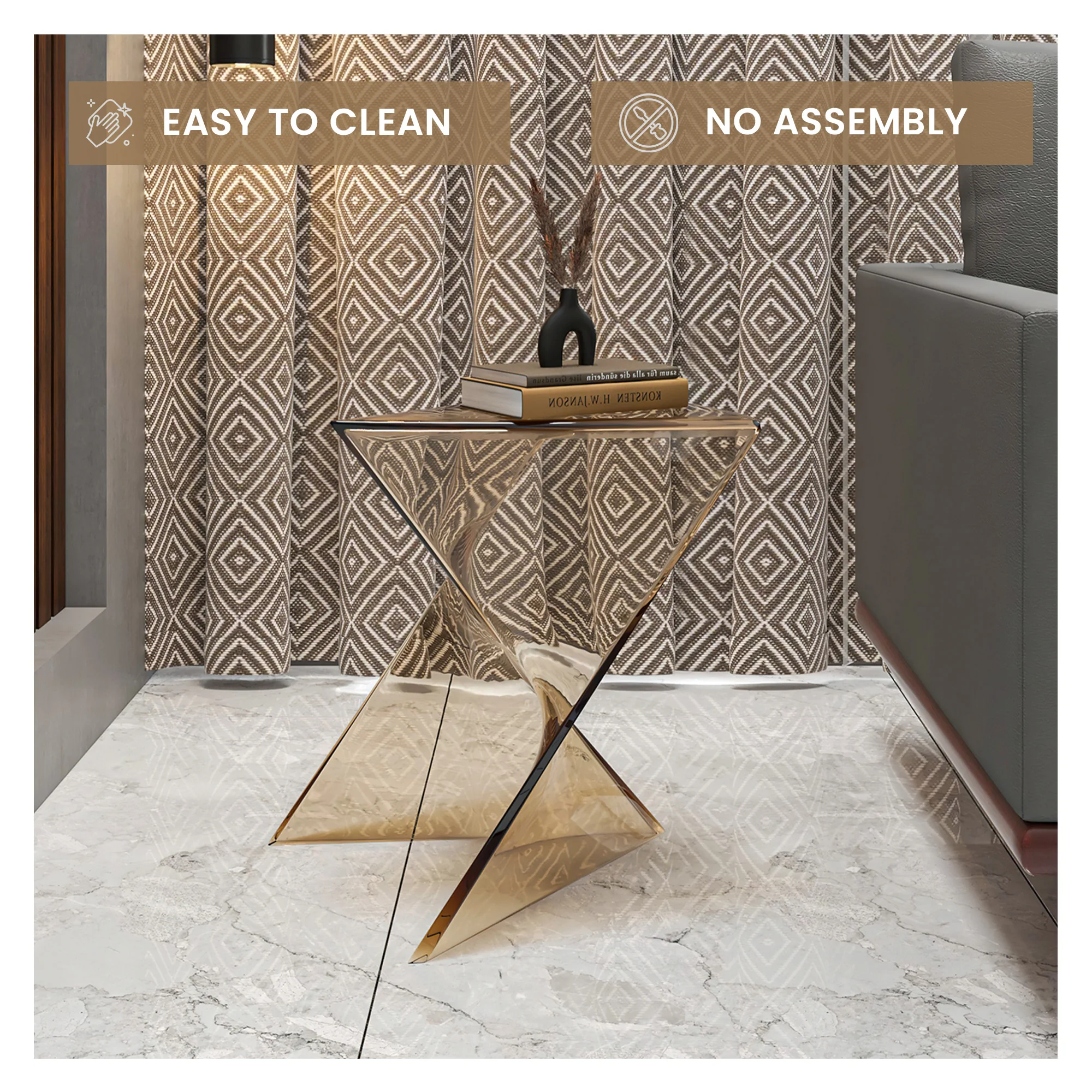 Randolph Modern Accent Side Table Indoor and Outdoor Use Transparant Amber Set of 4