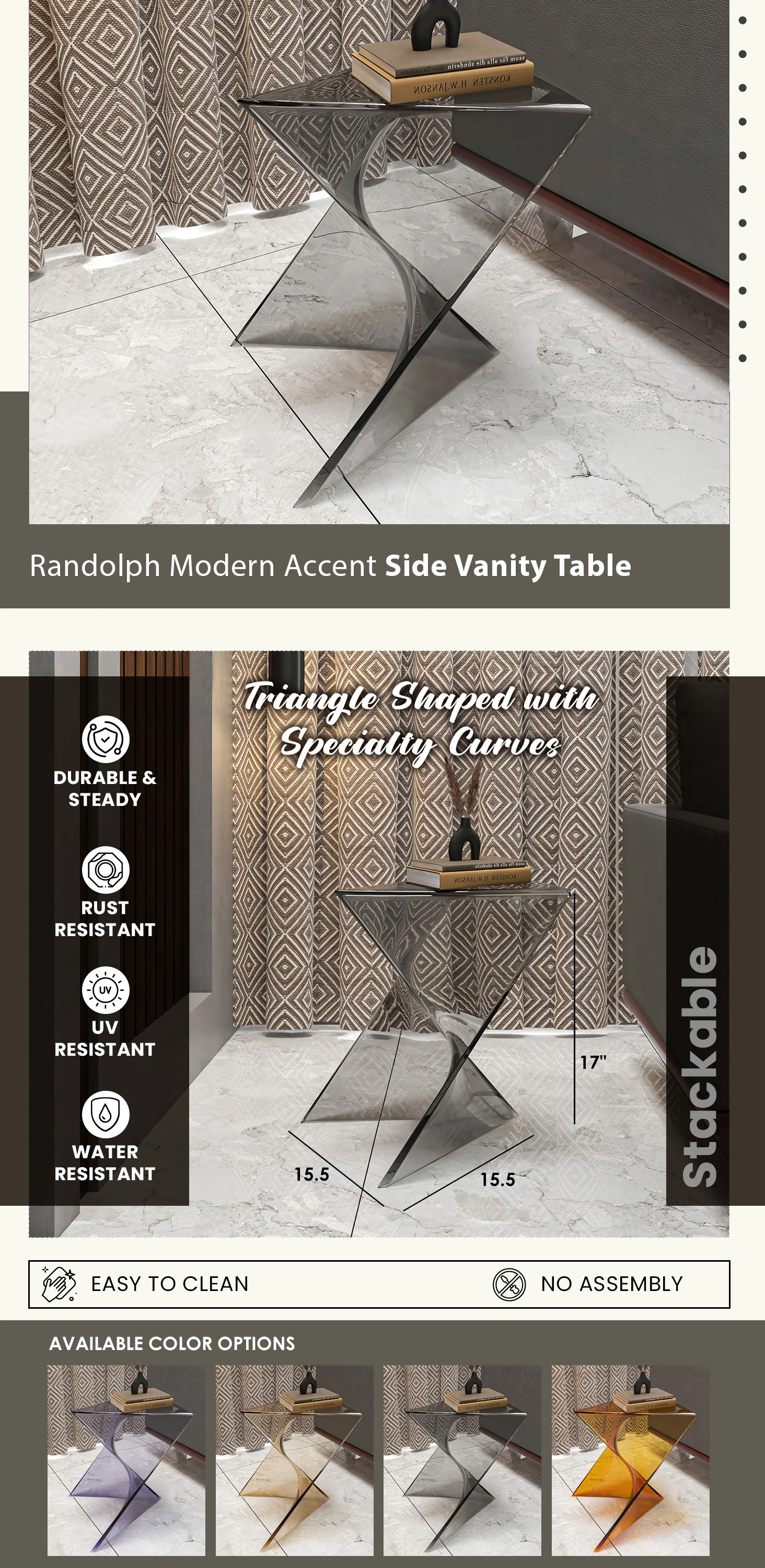 Randolph Modern Accent Side Table Indoor and Outdoor Use Smoke Color Set of 2