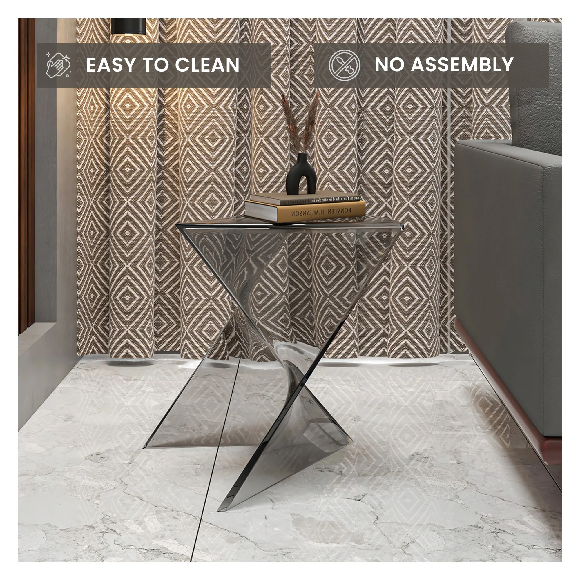 Randolph Modern Accent Side Table Indoor and Outdoor Use Smoke Color Set of 2