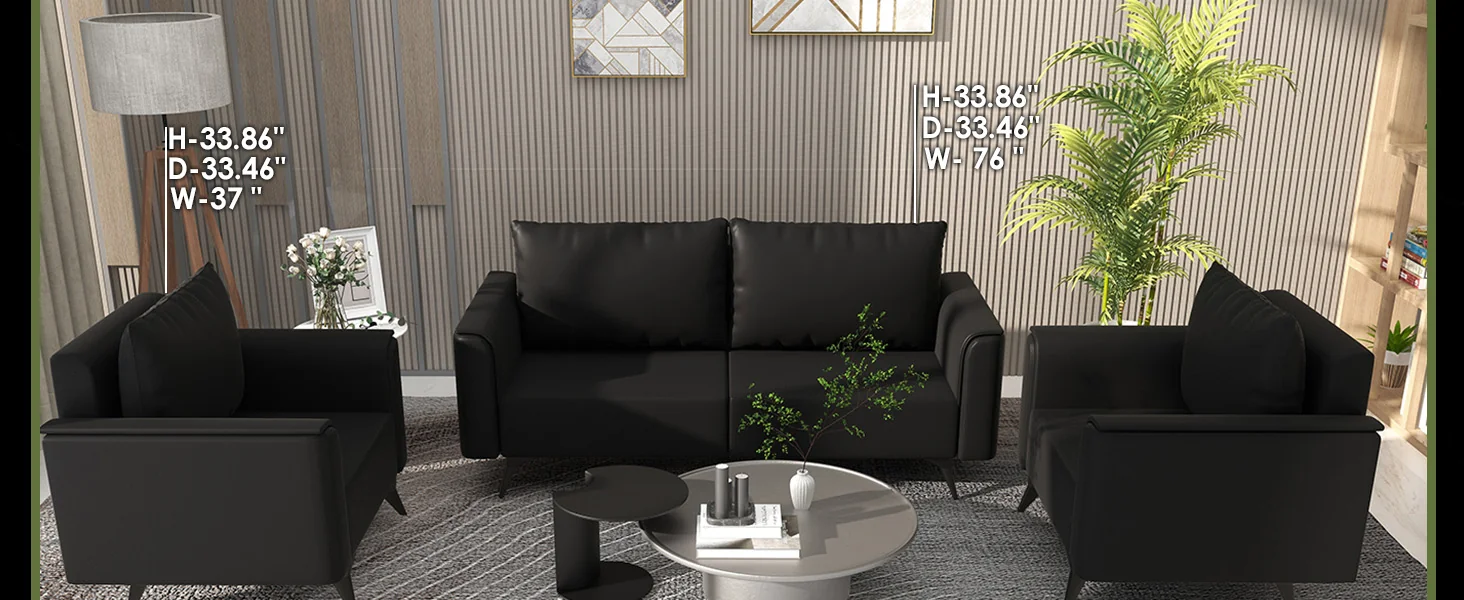 Rusk 3 Piece Sofa collection in Black Leather