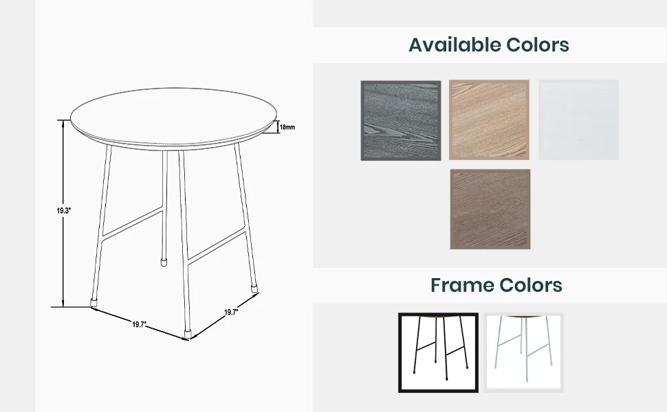 Rossmore Mid Century Modern Round Side Table With Black Steel Frame