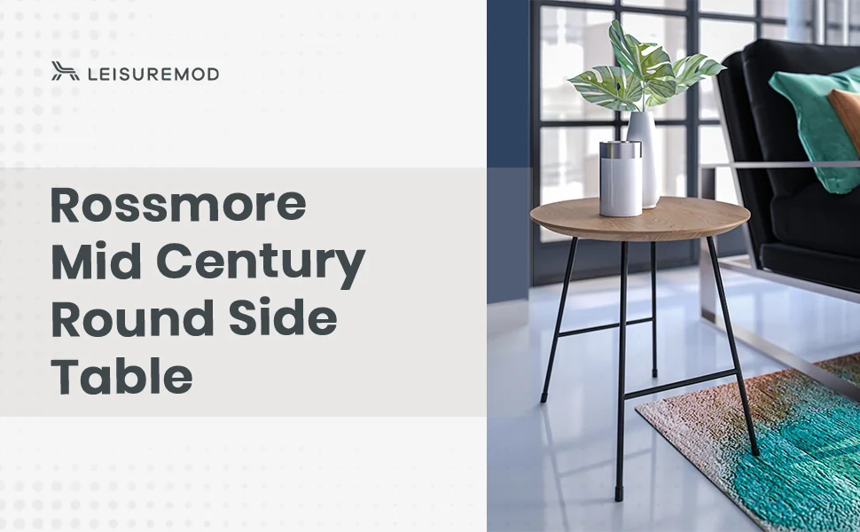 Rossmore Mid Century Modern Round Side Table With Black Steel Frame