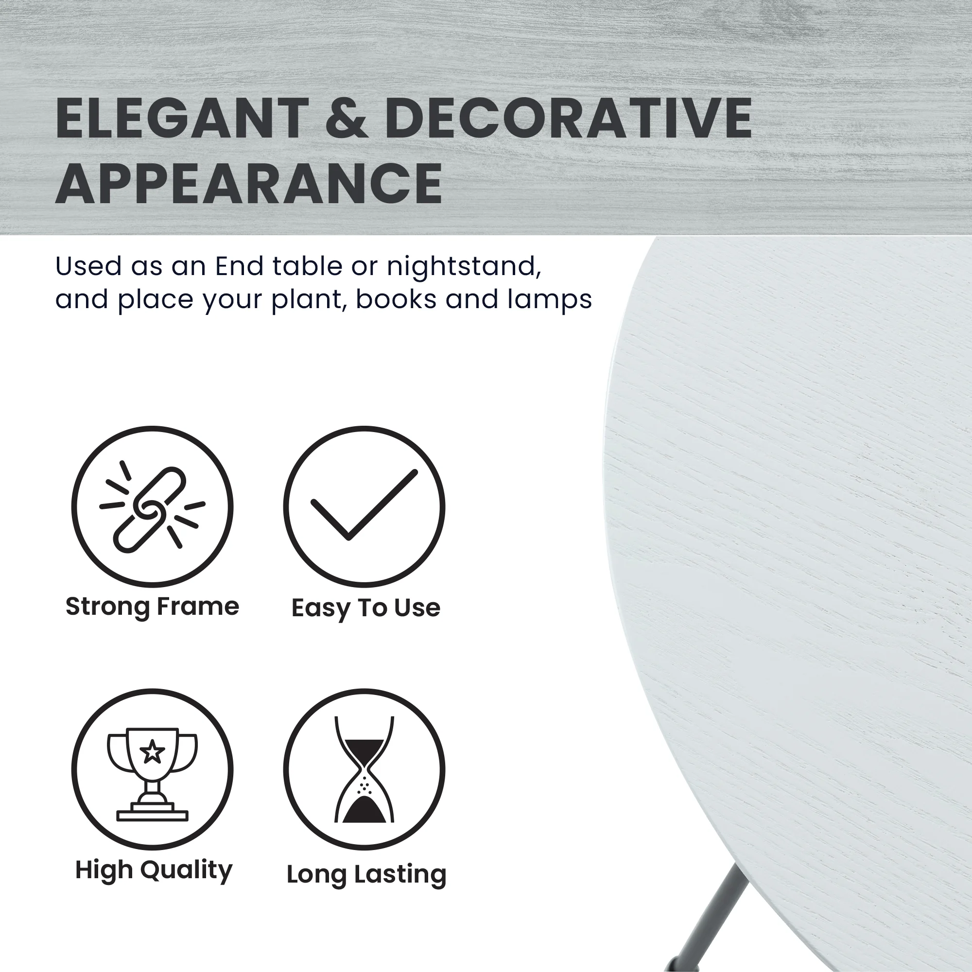 Rossmore Mid Century Modern Round Side Table With Black Steel Frame