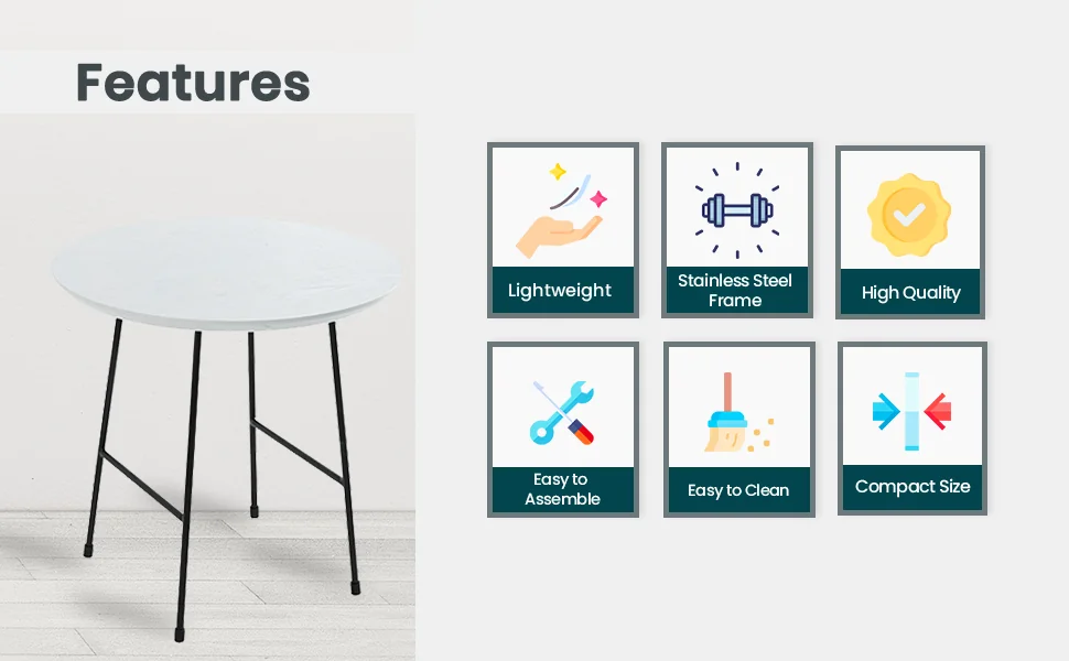 Rossmore Mid Century Modern Round Side Table With Black Steel Frame