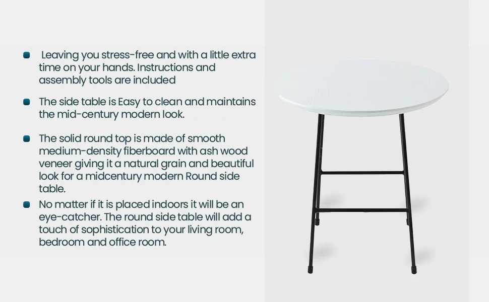 Rossmore Mid Century Modern Round Side Table With Black Steel Frame