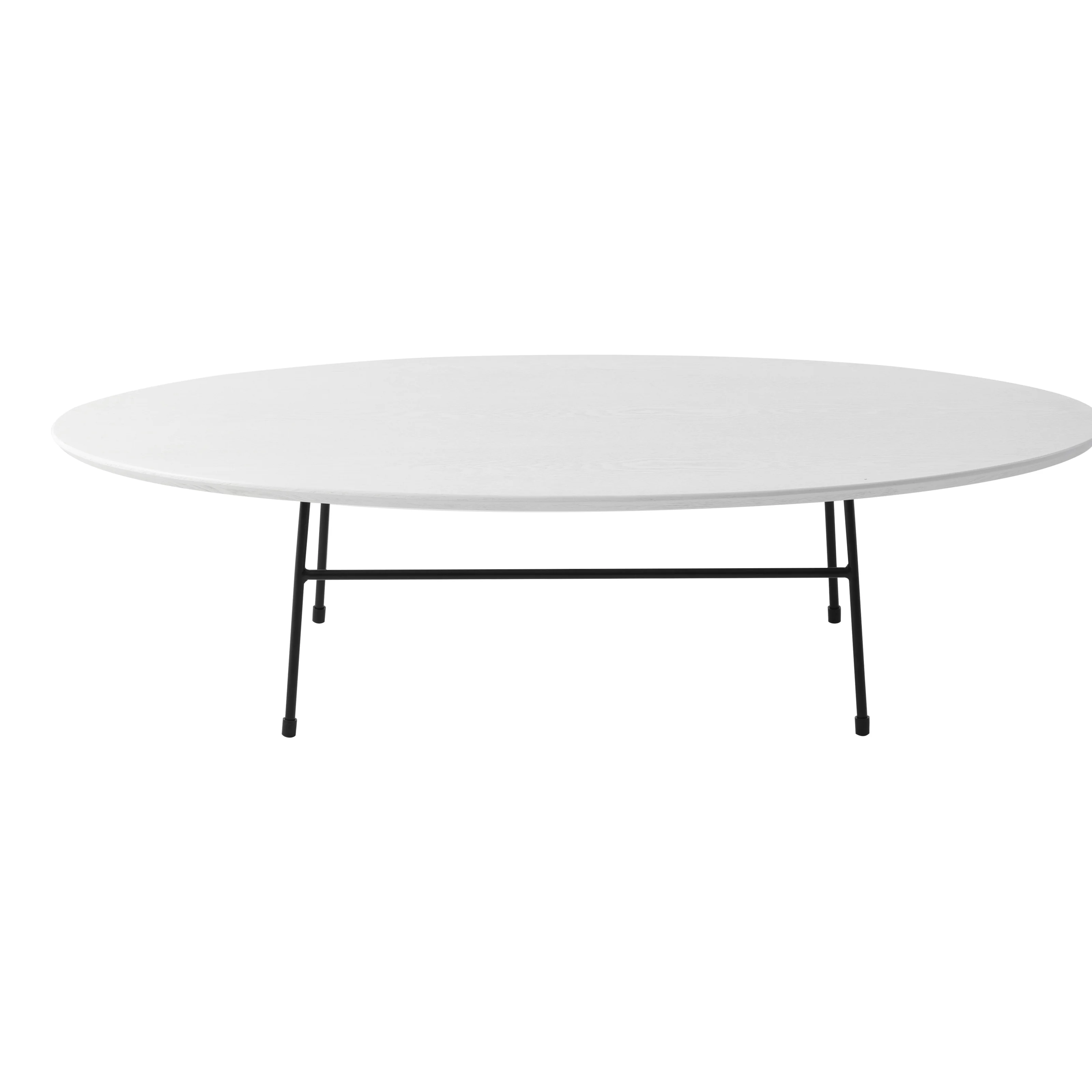 Rossmore Oval Coffee Table with Ash Veneer Top and Black Powder Coated Steel Frame in White