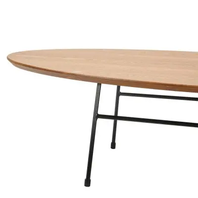 Rossmore Oval Coffee Table with Ash Veneer Top and Black Powder Coated Steel Frame in Walnut