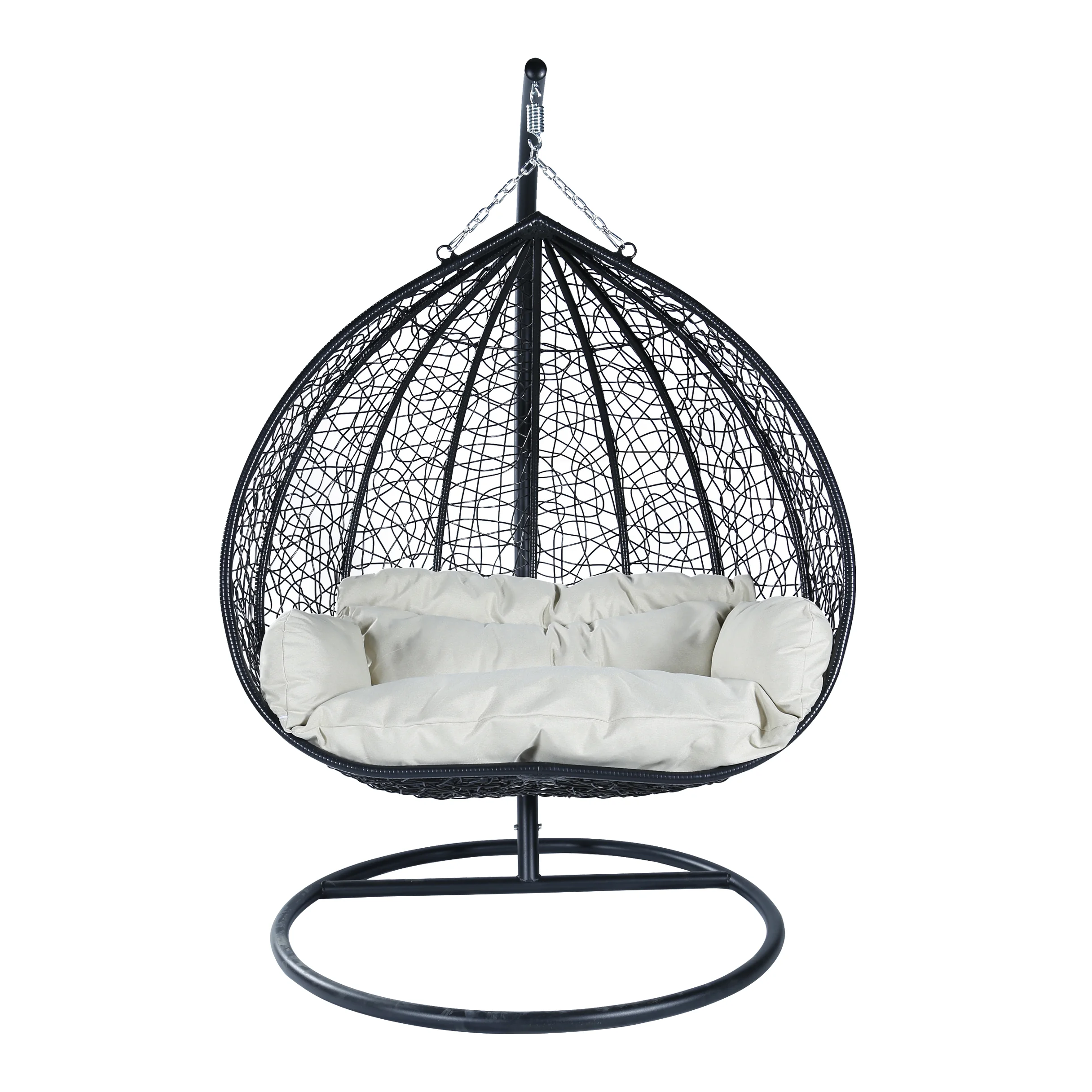 Recluse Collection Modern Outdoor Swing Chair Black Frame with Beige Cushions