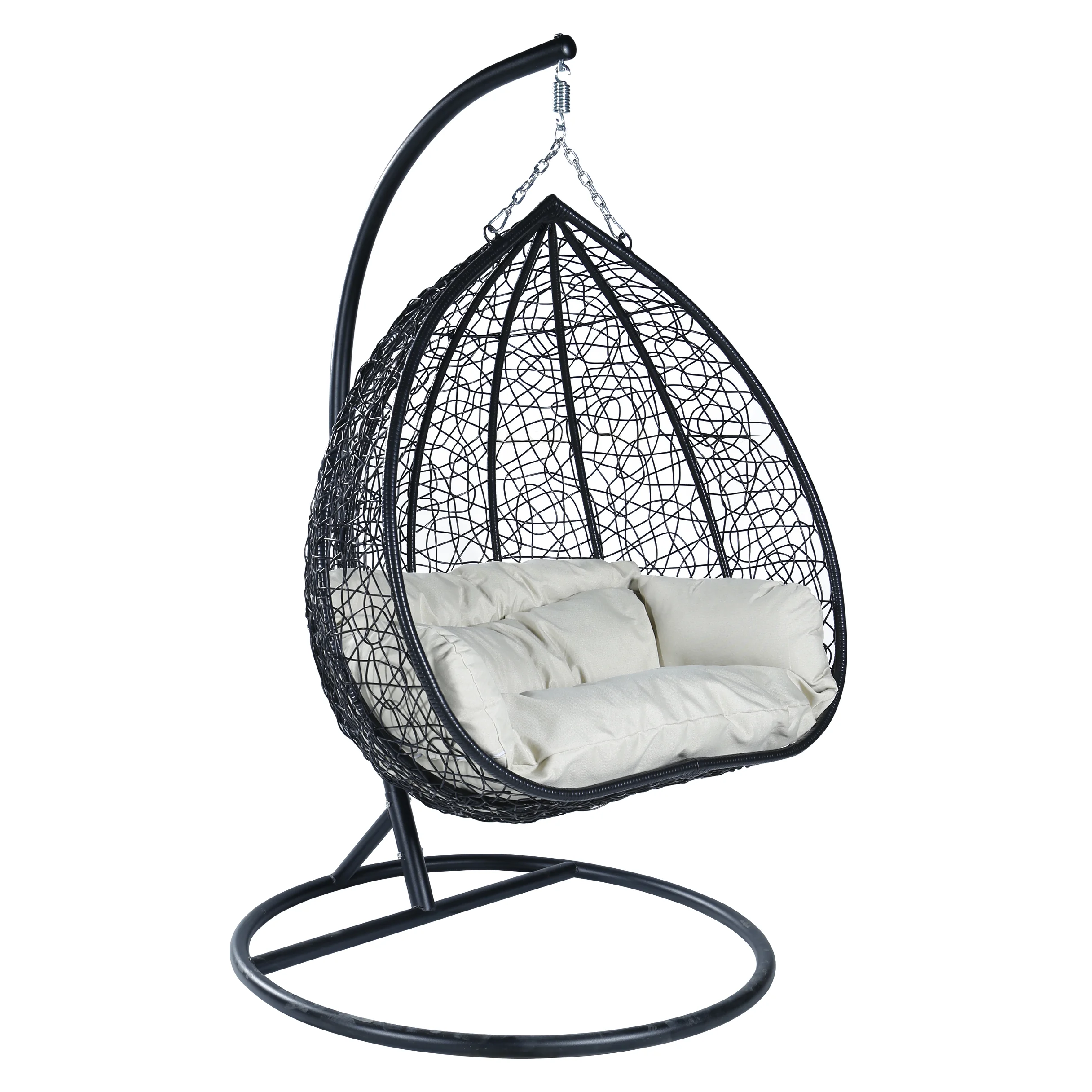 Recluse Collection Modern Outdoor Swing Chair Black Frame with Beige Cushions