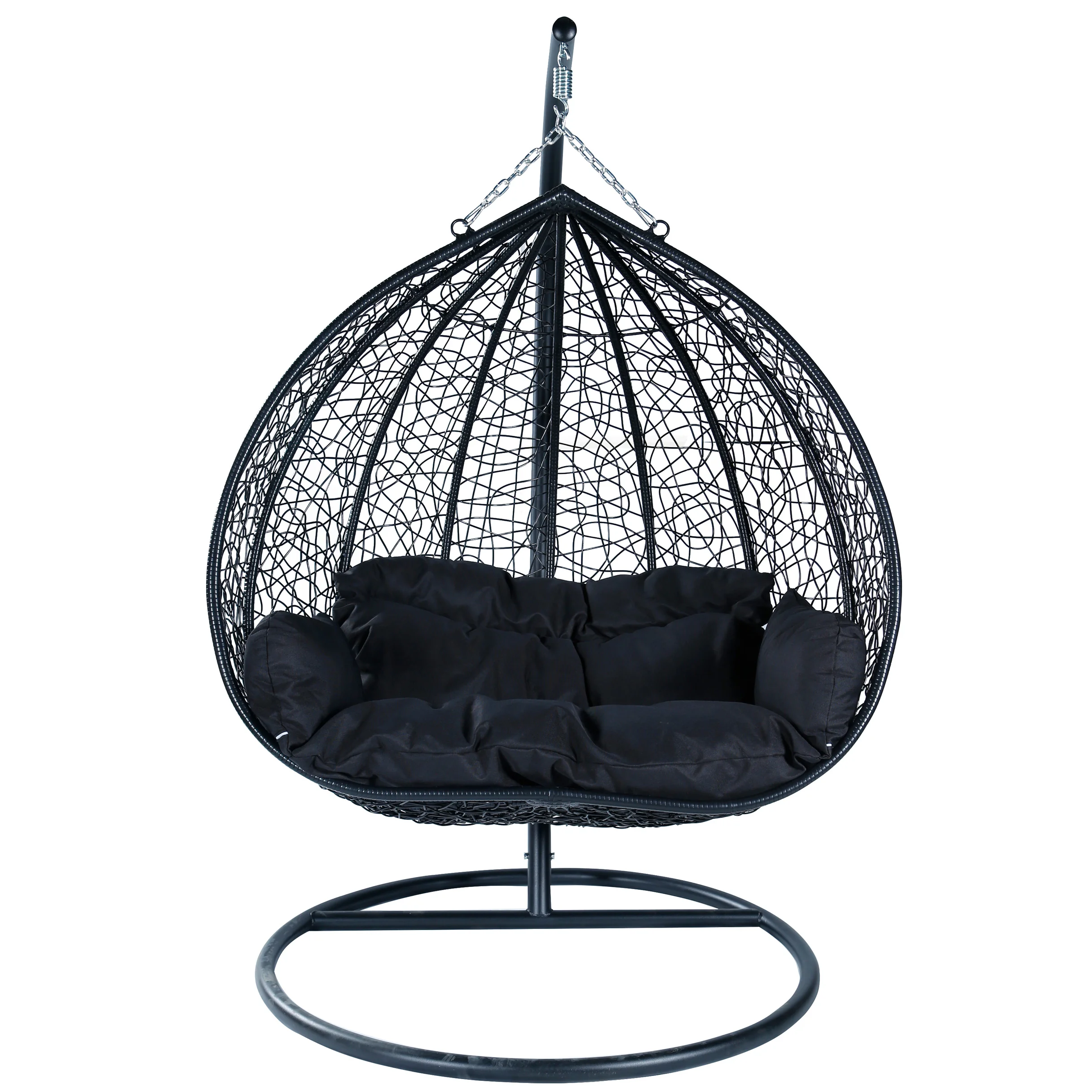 Recluse Collection Modern Outdoor Swing Chair Black Frame with Black Cushions