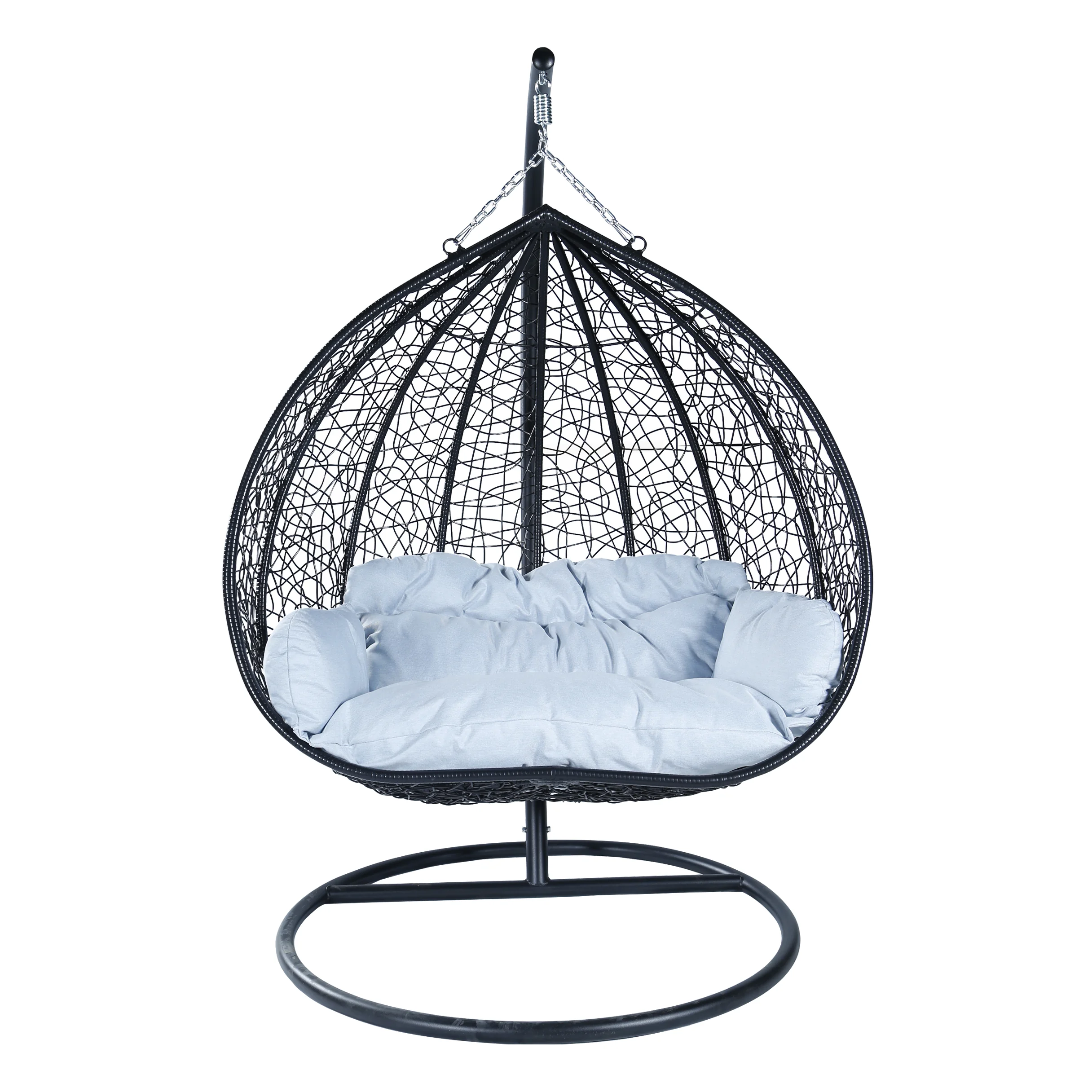 Recluse Collection Modern Outdoor Swing Chair Black Frame with Light Grey Cushions