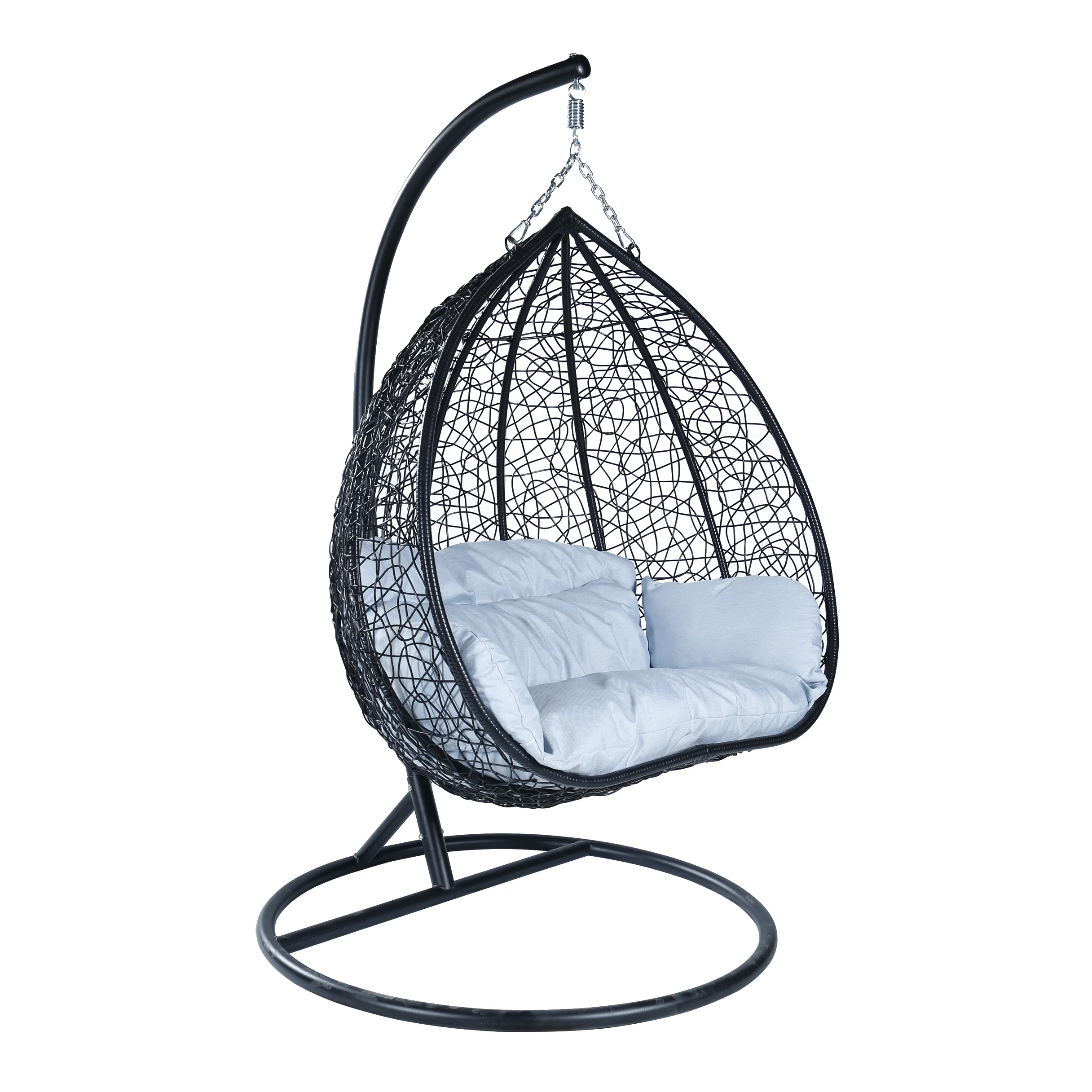 Recluse Collection Modern Outdoor Swing Chair Black Frame with Light Grey Cushions