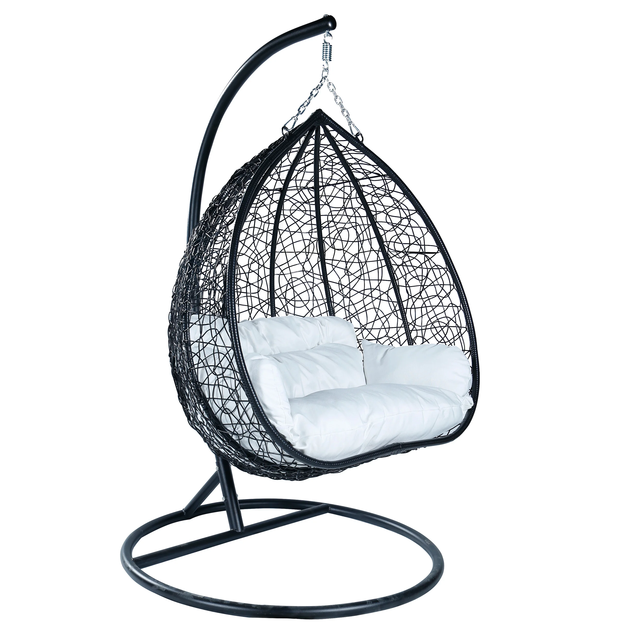 Recluse Collection Modern Outdoor Swing Chair Black Frame with White Cushions