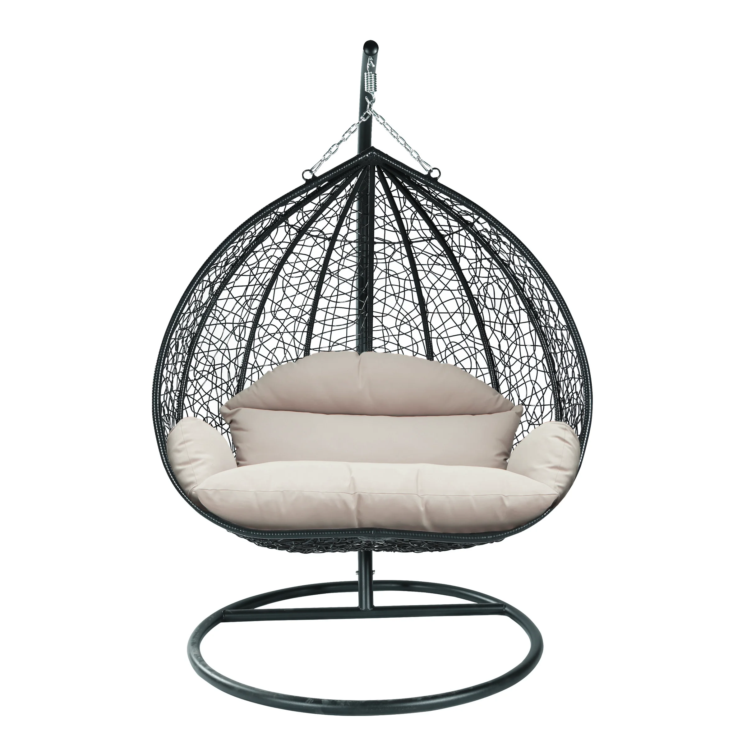 Recluse Collection Modern Outdoor Swing Chair Black Frame with ES57 Beige Cushion