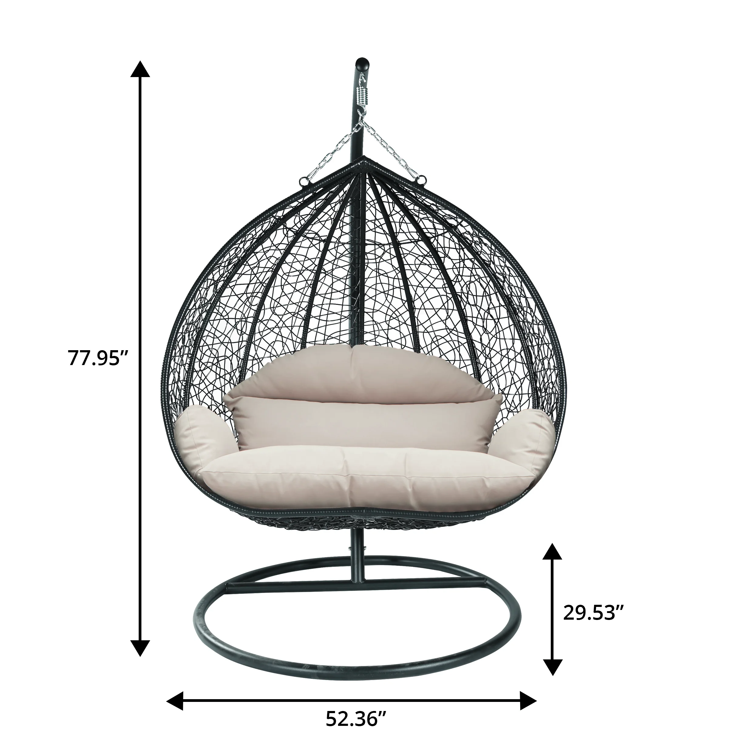 Recluse Collection Modern Outdoor Swing Chair Black Frame with ES57 Beige Cushion