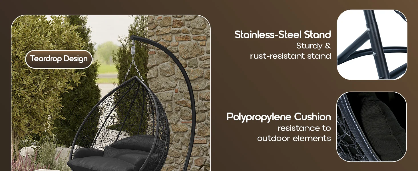 Recluse Collection Modern Outdoor Swing Chair Black Frame with ES57 Black Cushion