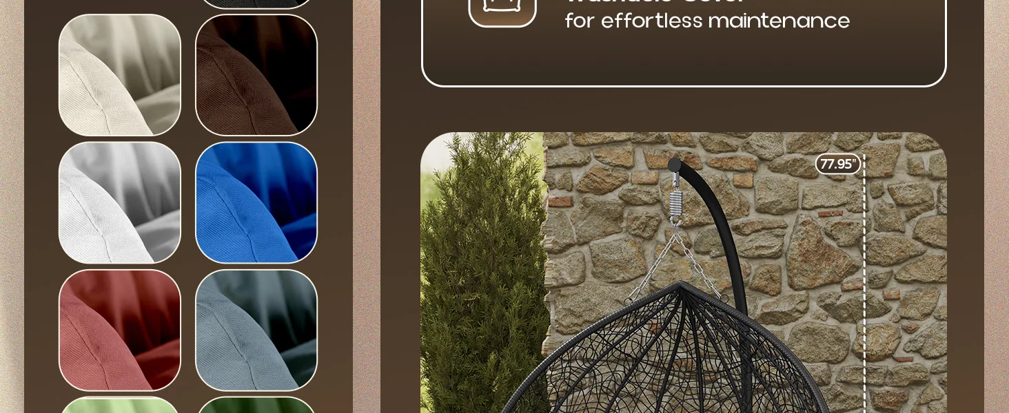 Recluse Collection Modern Outdoor Swing Chair Black Frame with ES57 Black Cushion