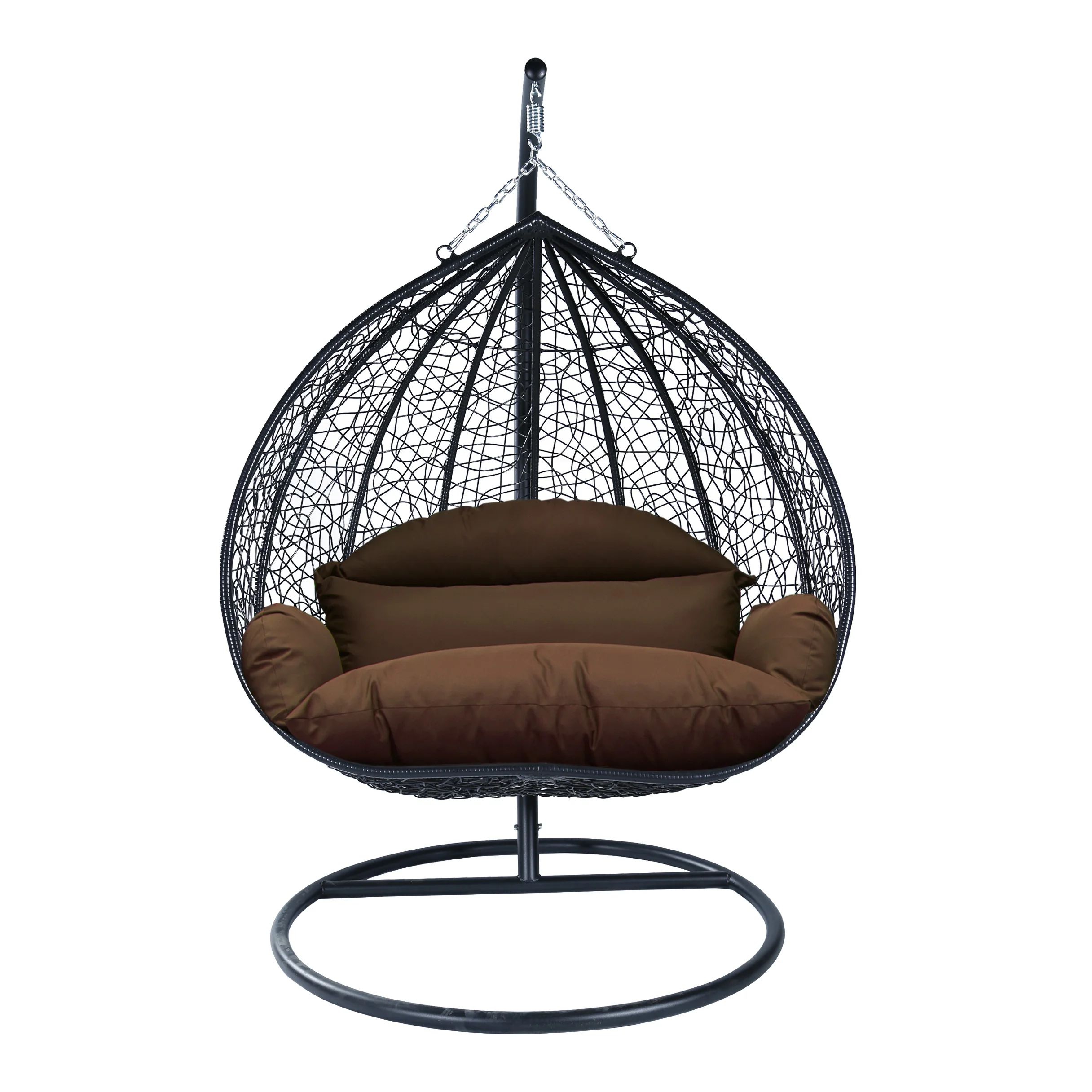 Recluse Collection Modern Outdoor Swing Chair Black Frame with ES57 Brown Cushion