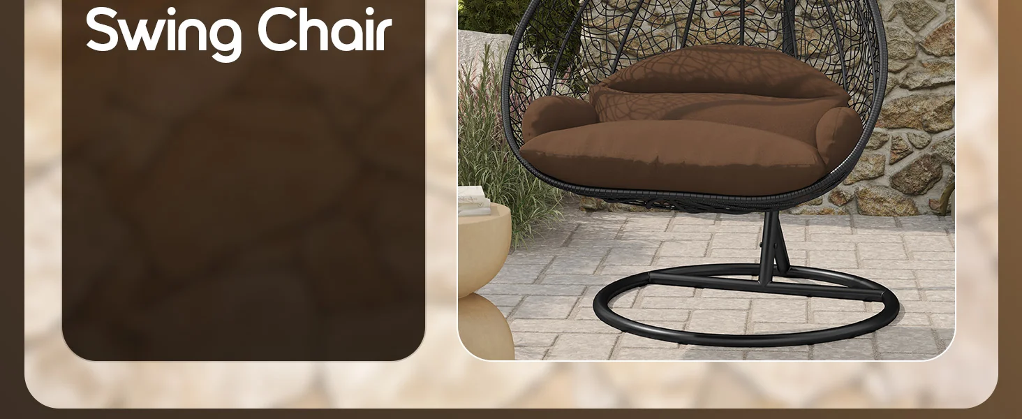 Recluse Collection Modern Outdoor Swing Chair Black Frame with ES57 Brown Cushion