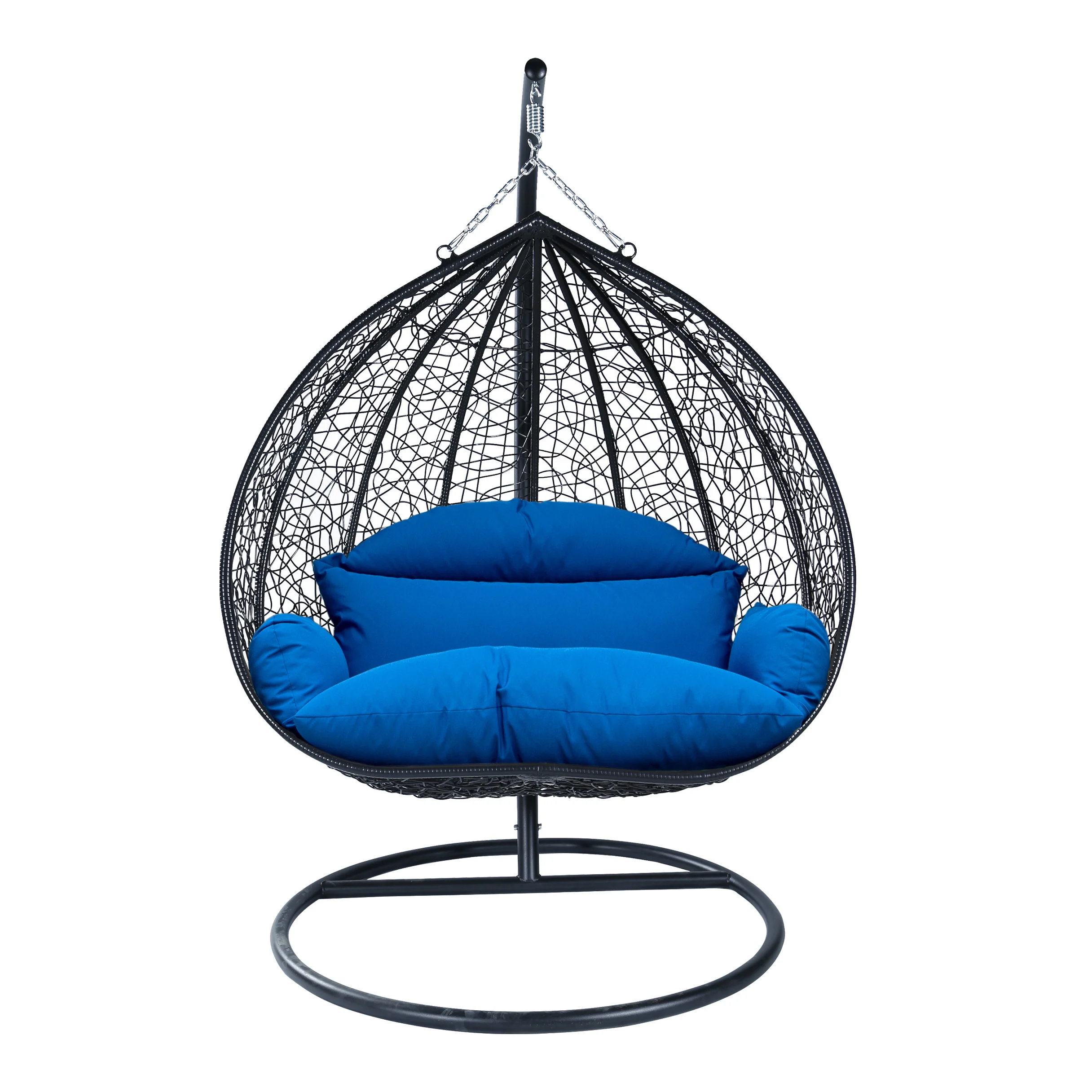 Recluse Collection Modern Outdoor Swing Chair Black Frame with ES57 Blue Cushion