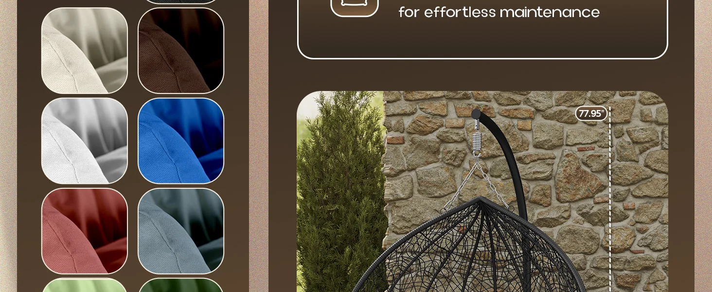 Recluse Collection Modern Outdoor Swing Chair Black Frame with ES57 Blue Cushion