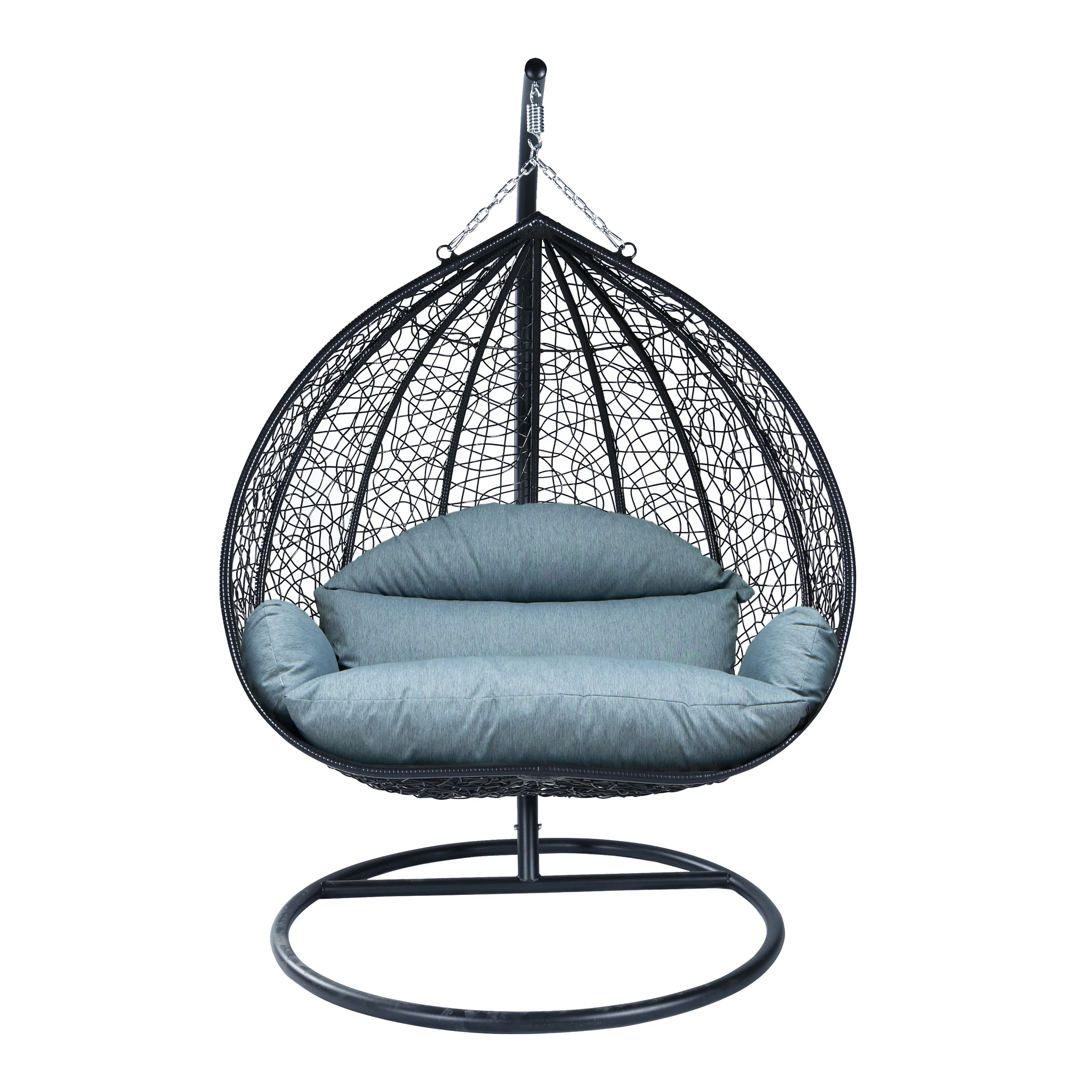 Recluse Collection Modern Outdoor Swing Chair Black Frame with ES57 Charcoal Blue Cushion