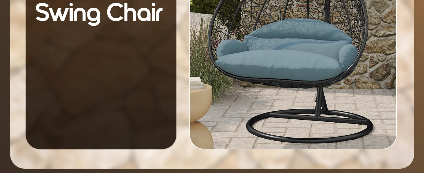 Recluse Collection Modern Outdoor Swing Chair Black Frame with ES57 Charcoal Blue Cushion