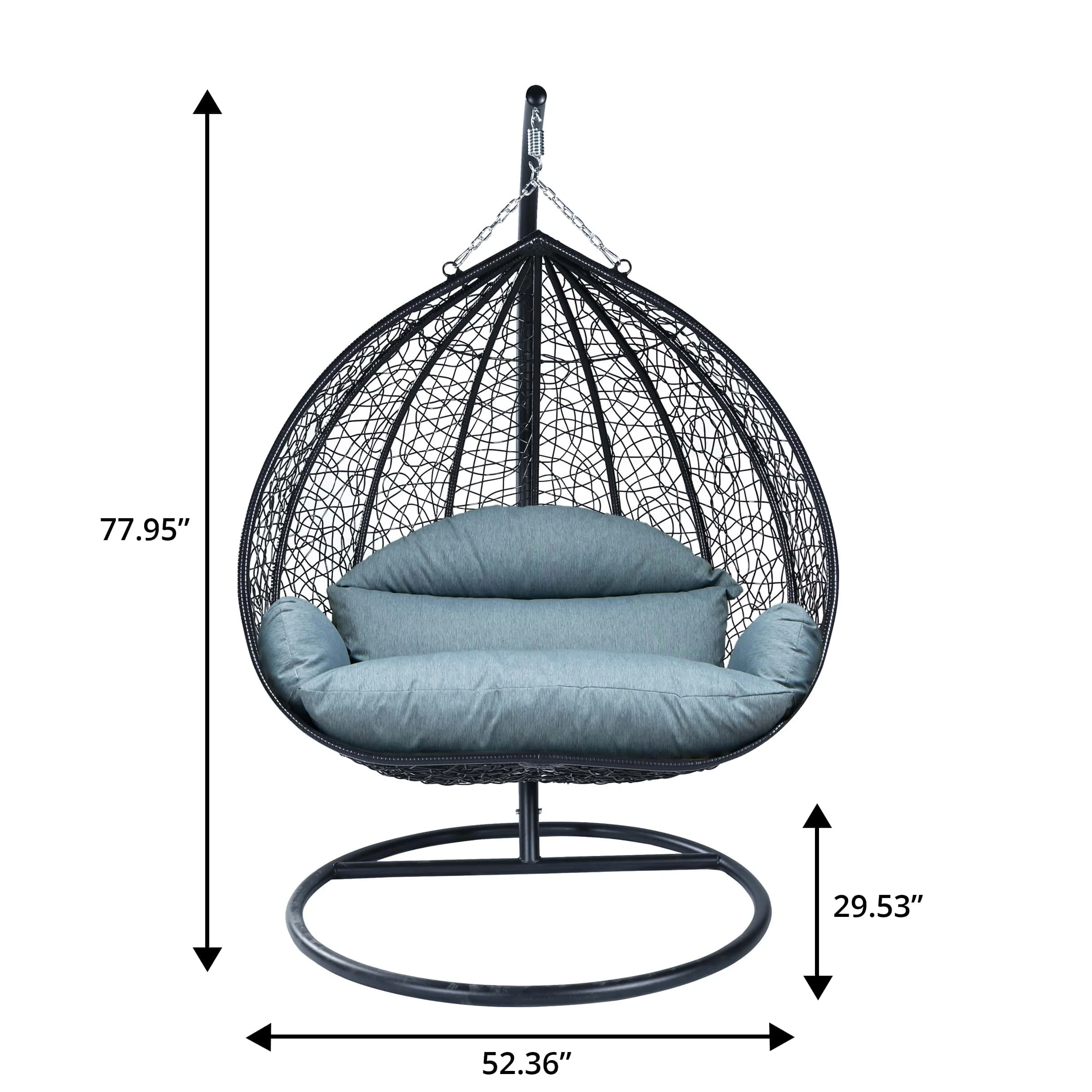 Recluse Collection Modern Outdoor Swing Chair Black Frame with ES57 Charcoal Blue Cushion
