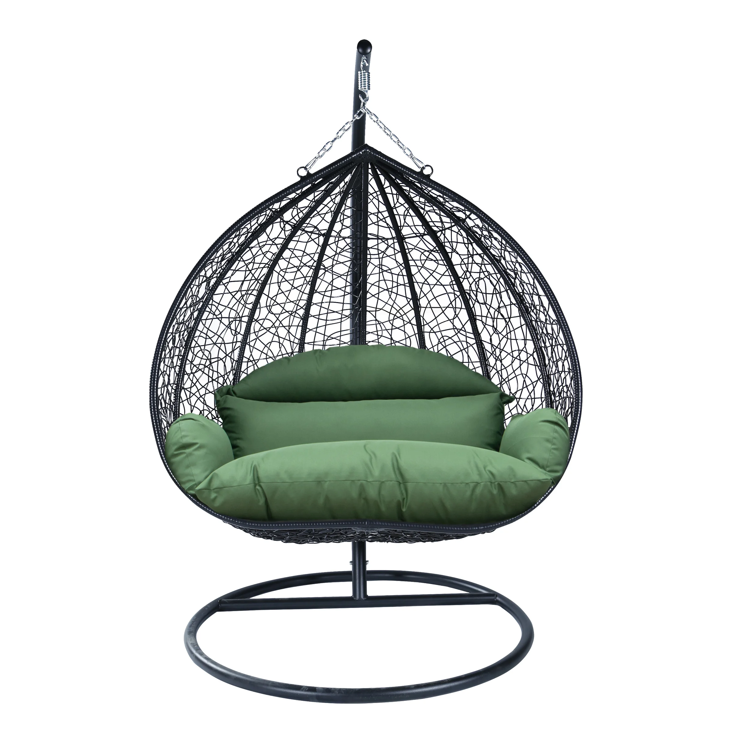 Recluse Collection Modern Outdoor Swing Chair Black Frame with ES57 Dark Green Cushion