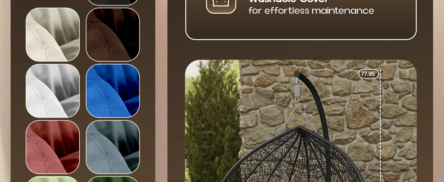 Recluse Collection Modern Outdoor Swing Chair Black Frame with ES57 Dark Green Cushion