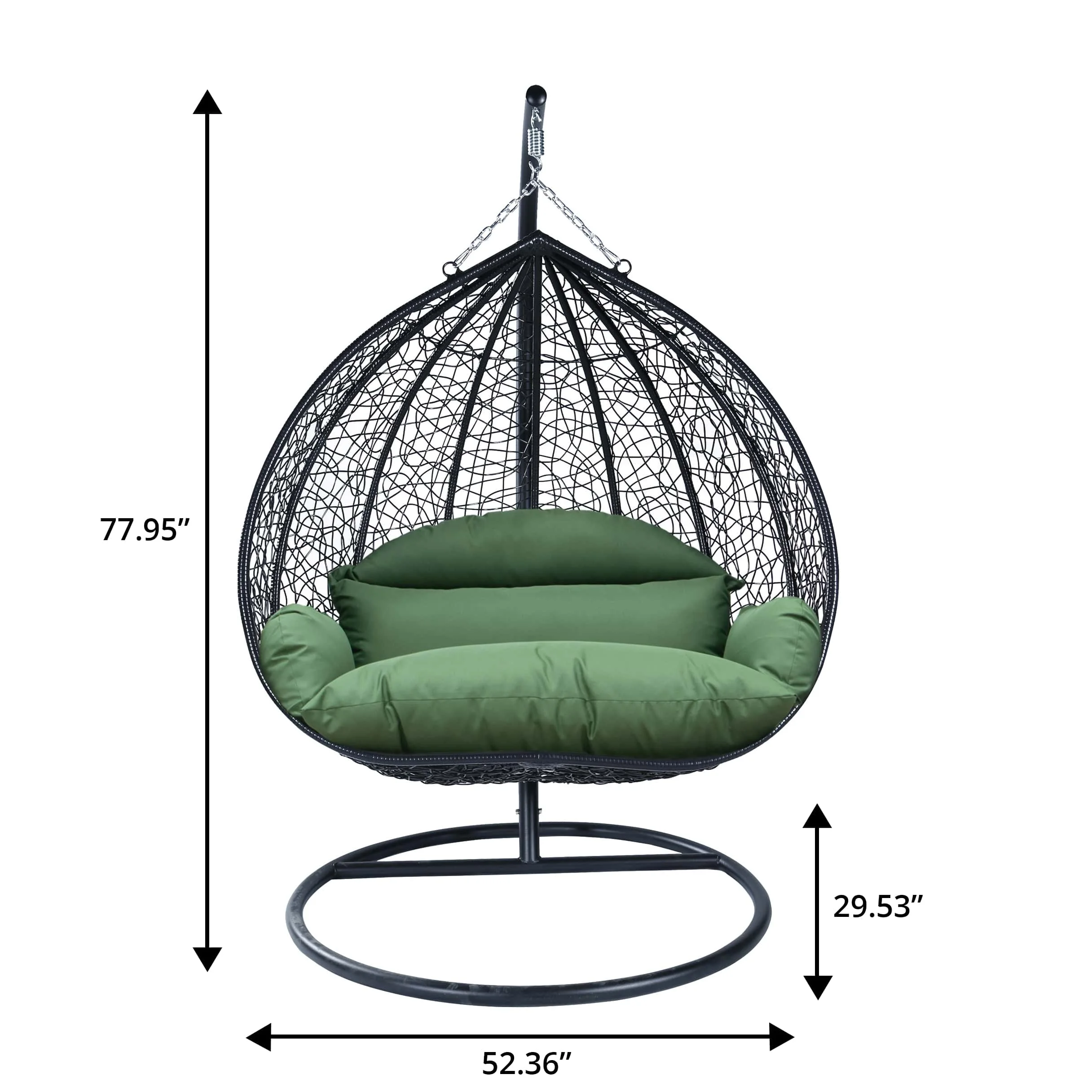Recluse Collection Modern Outdoor Swing Chair Black Frame with ES57 Dark Green Cushion
