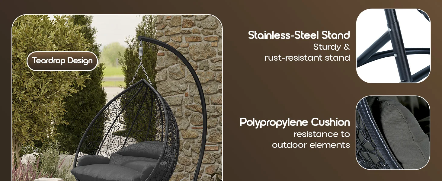 Recluse Collection Modern Outdoor Swing Chair Black Frame with ES57 Dark Grey Cushion