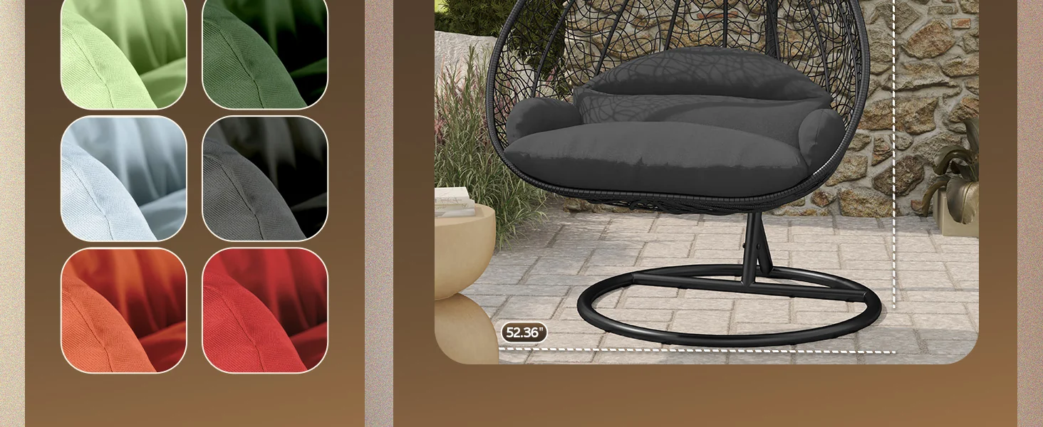 Recluse Collection Modern Outdoor Swing Chair Black Frame with ES57 Dark Grey Cushion