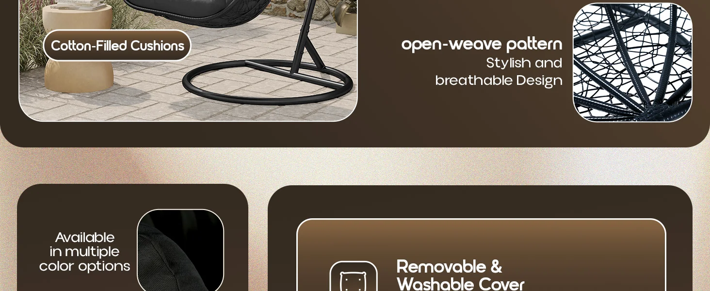 Recluse Collection Modern Outdoor Swing Chair Black Frame with ES57 Dark Grey Cushion