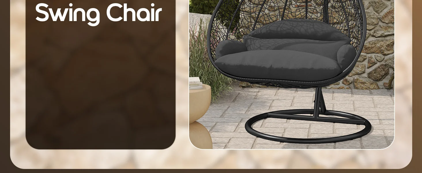 Recluse Collection Modern Outdoor Swing Chair Black Frame with ES57 Dark Grey Cushion