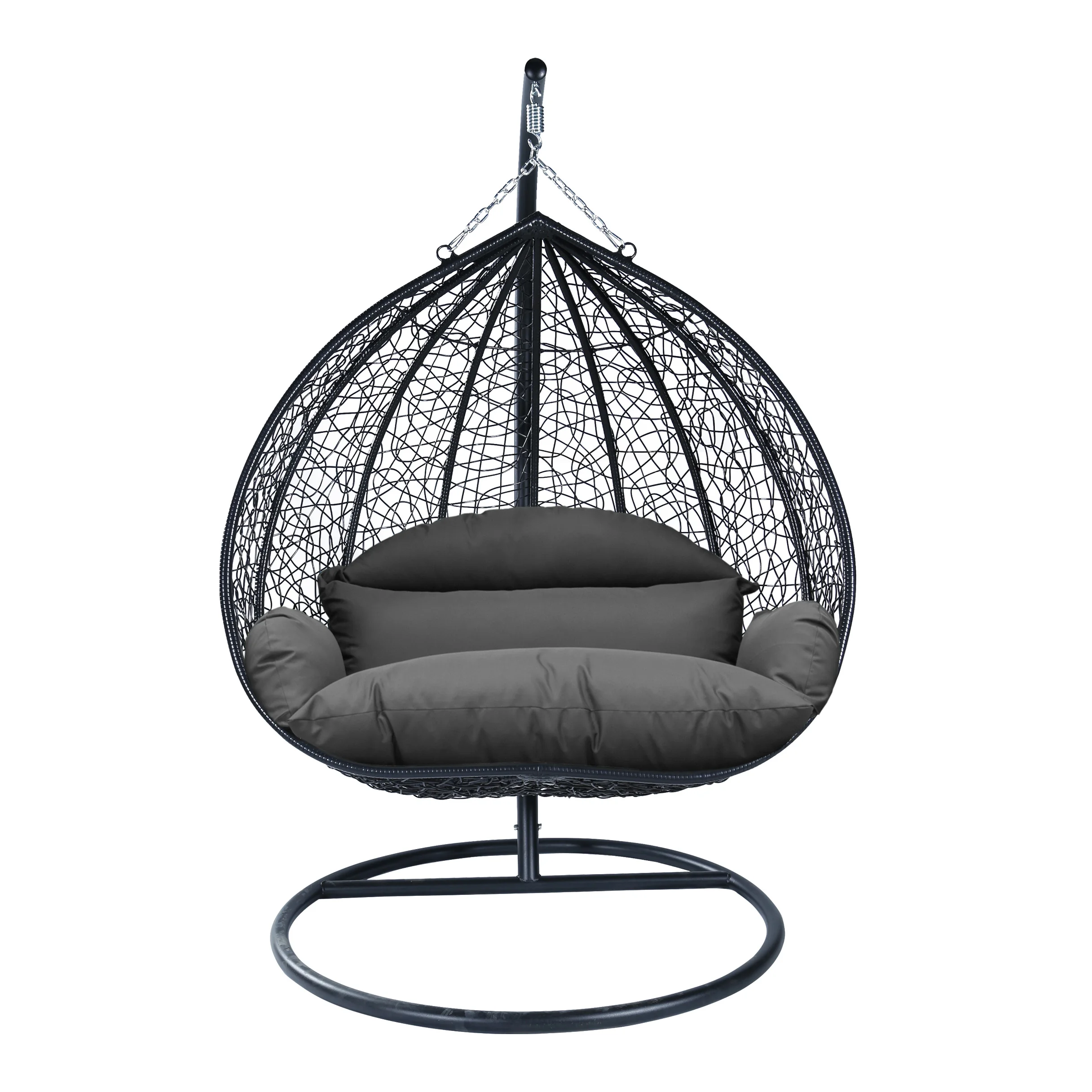 Recluse Collection Modern Outdoor Swing Chair Black Frame with ES57 Dark Grey Cushion